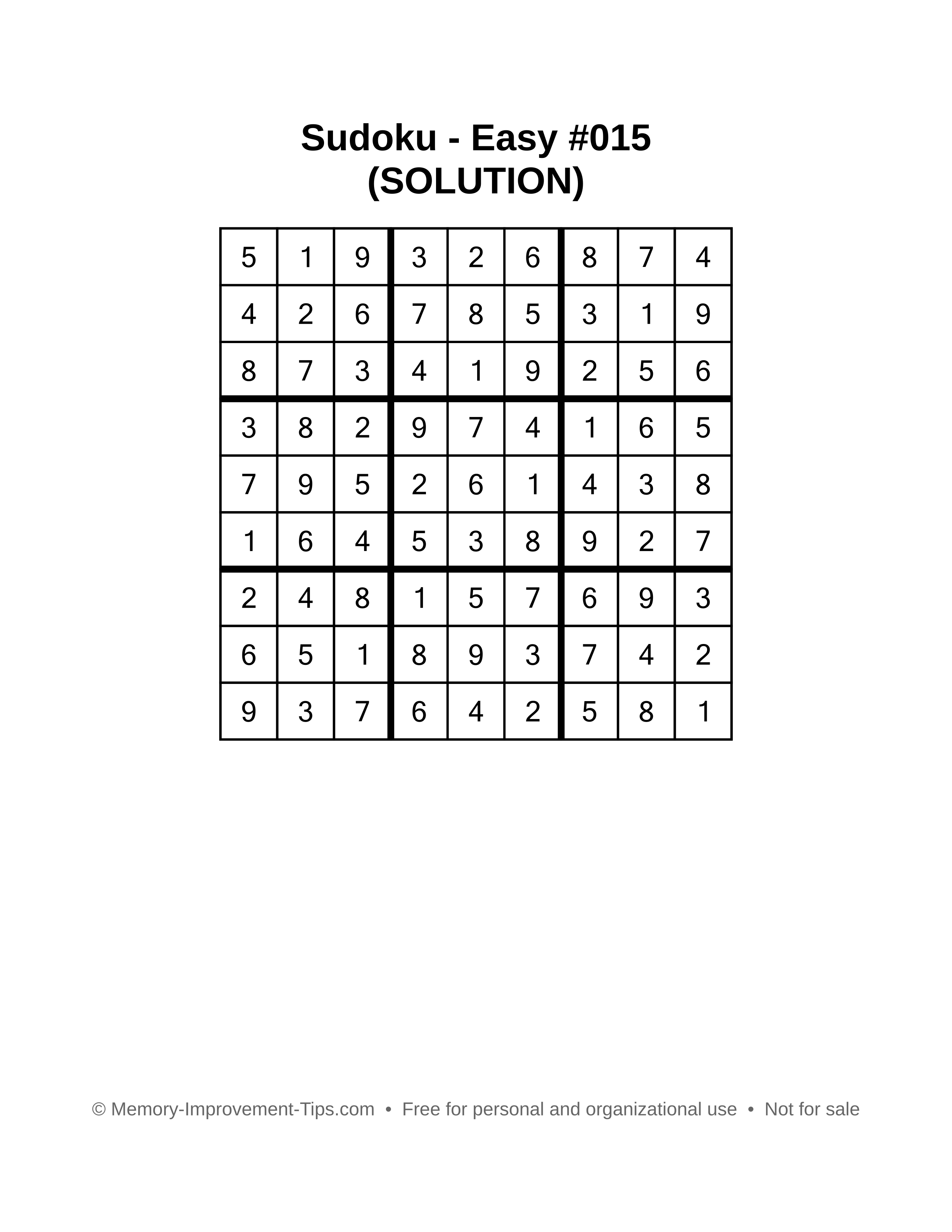 Printable Sudoku solution Easy #015