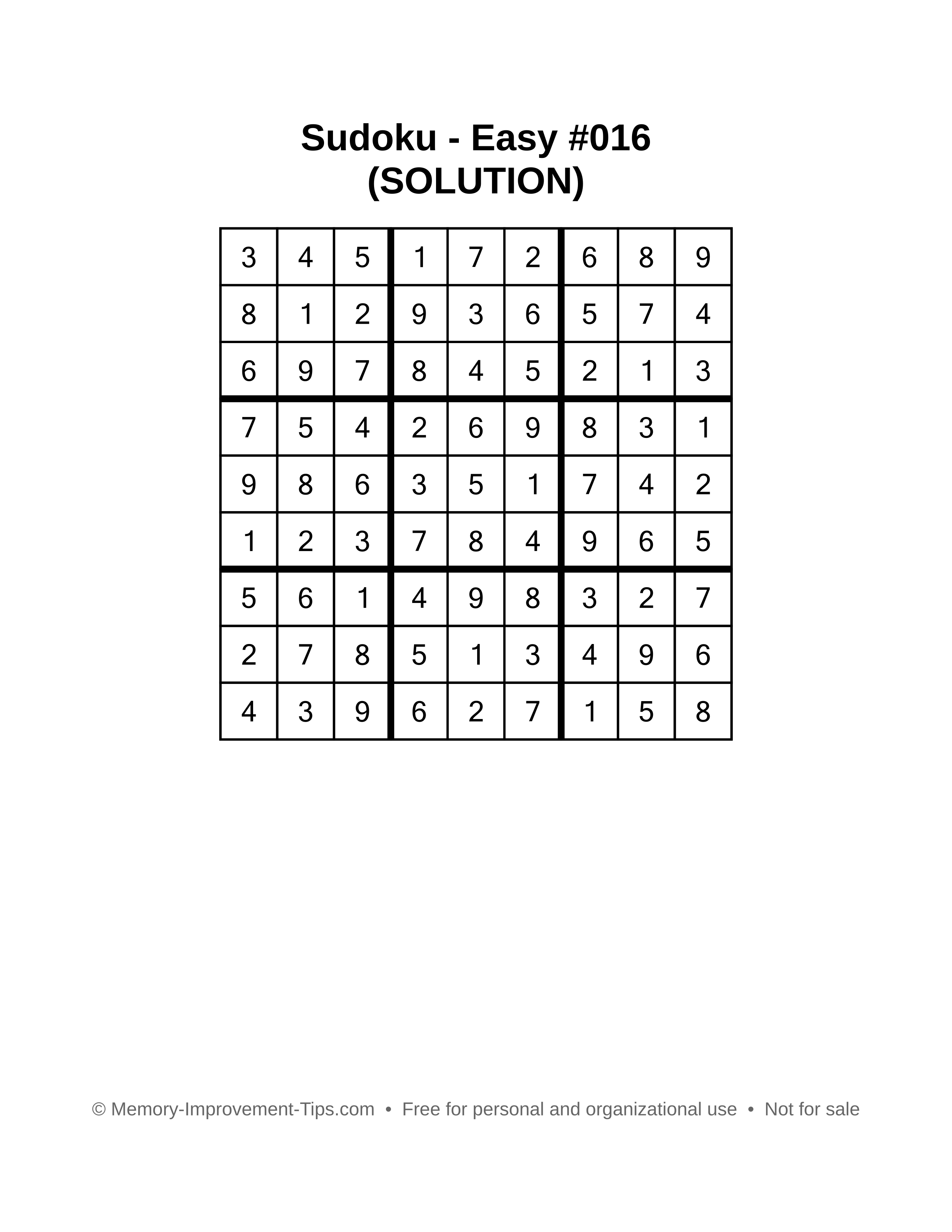 Printable Sudoku solution Easy #016
