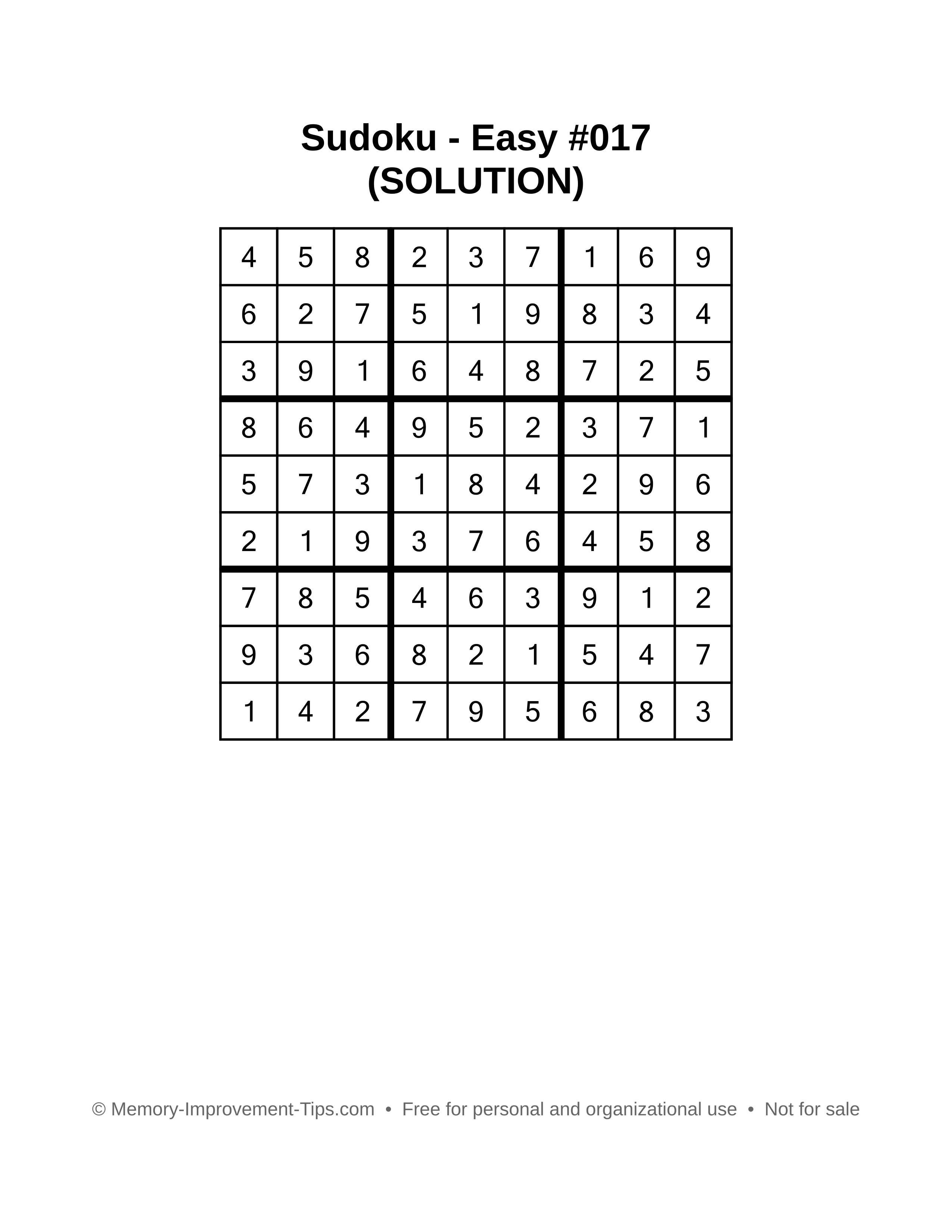 Printable Sudoku solution Easy #017