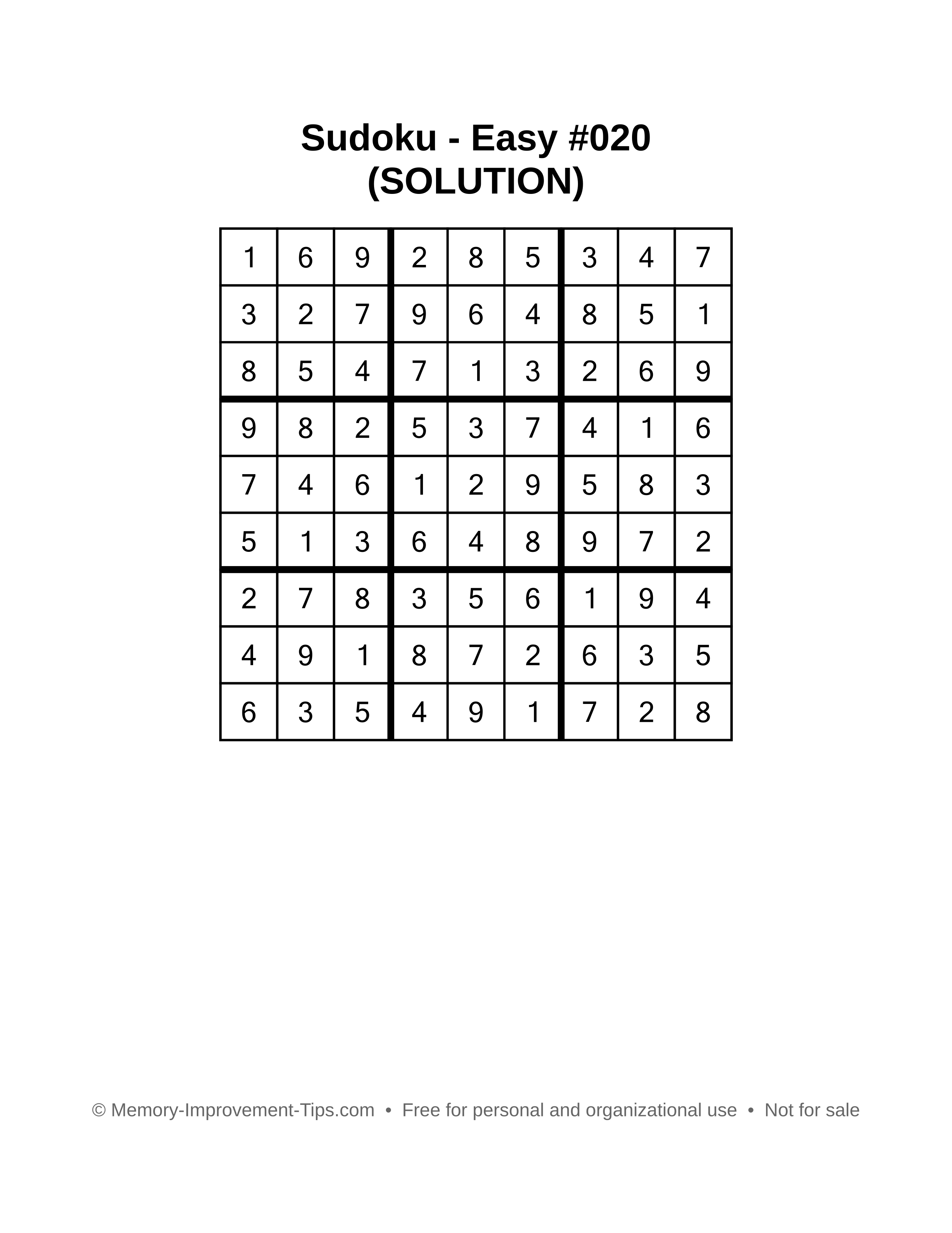 Printable Sudoku solution Easy #020