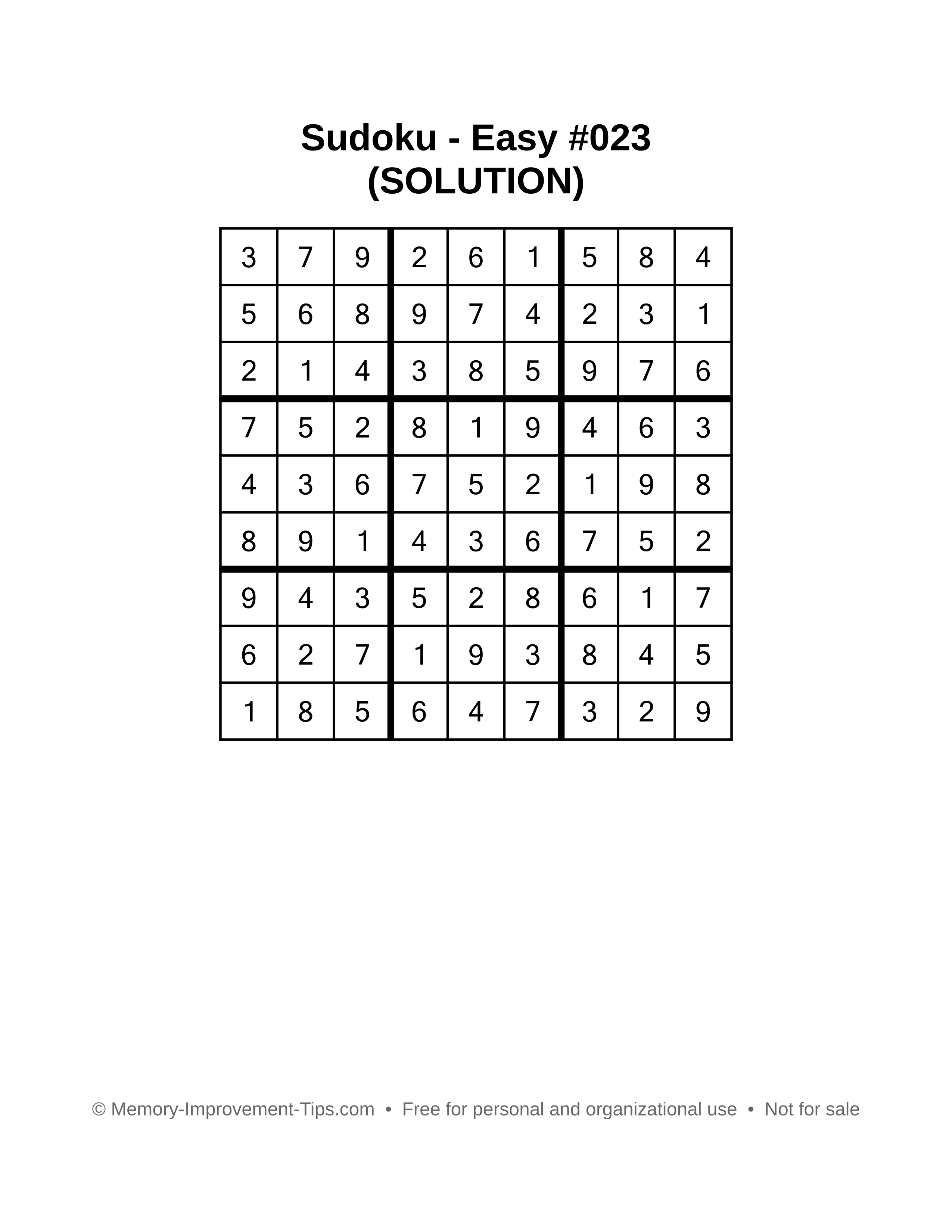 Printable Sudoku solution Easy #023