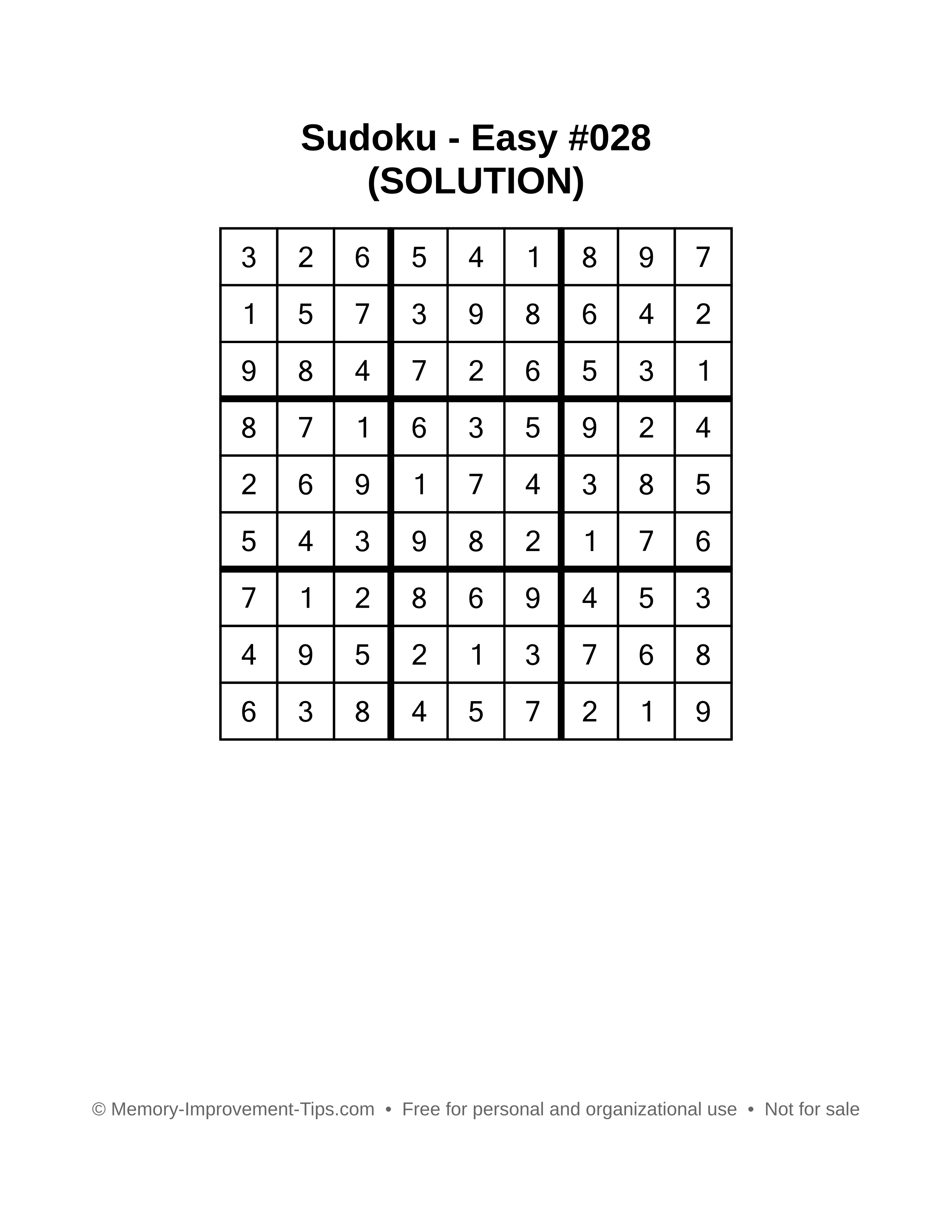 Printable Sudoku solution Easy #028