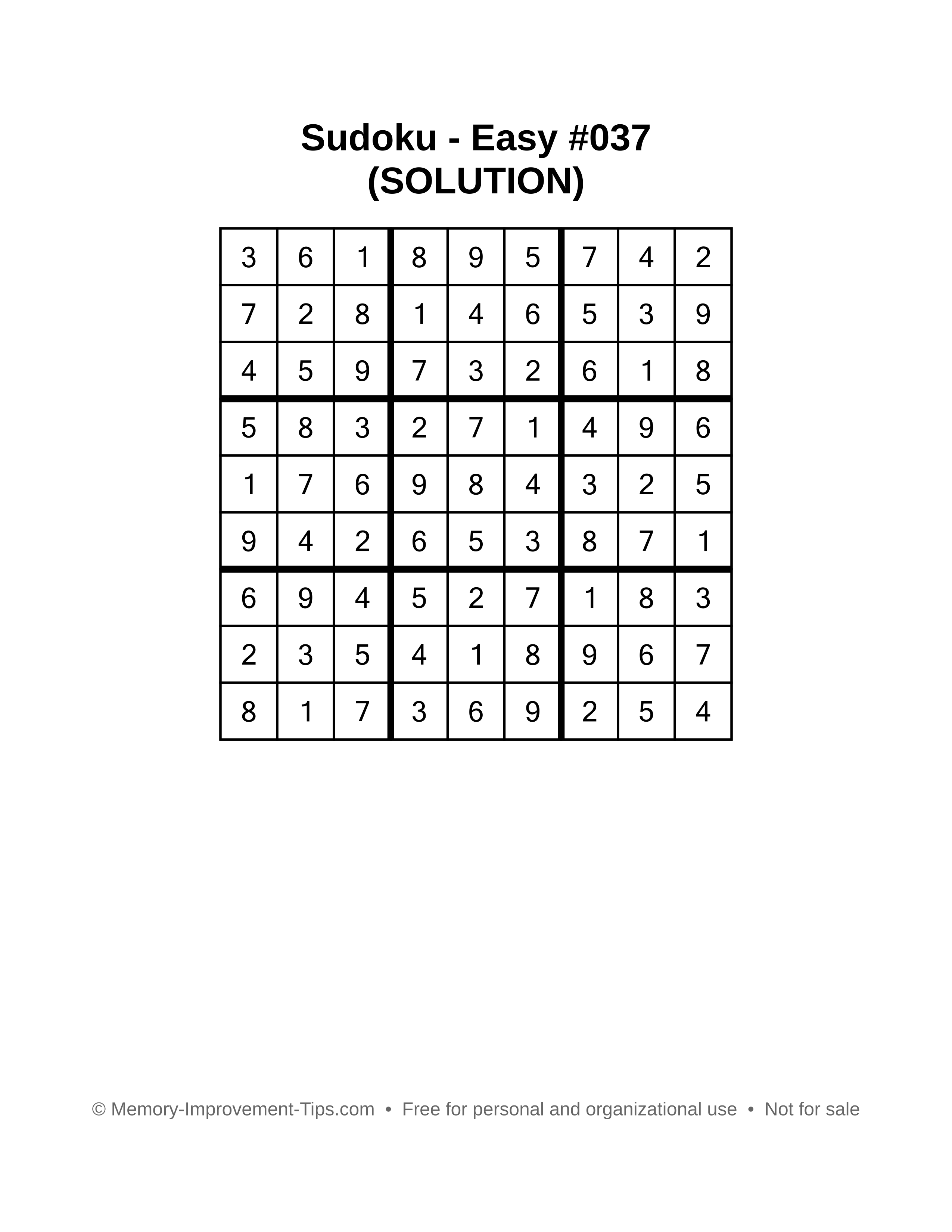 Printable Sudoku solution Easy #037
