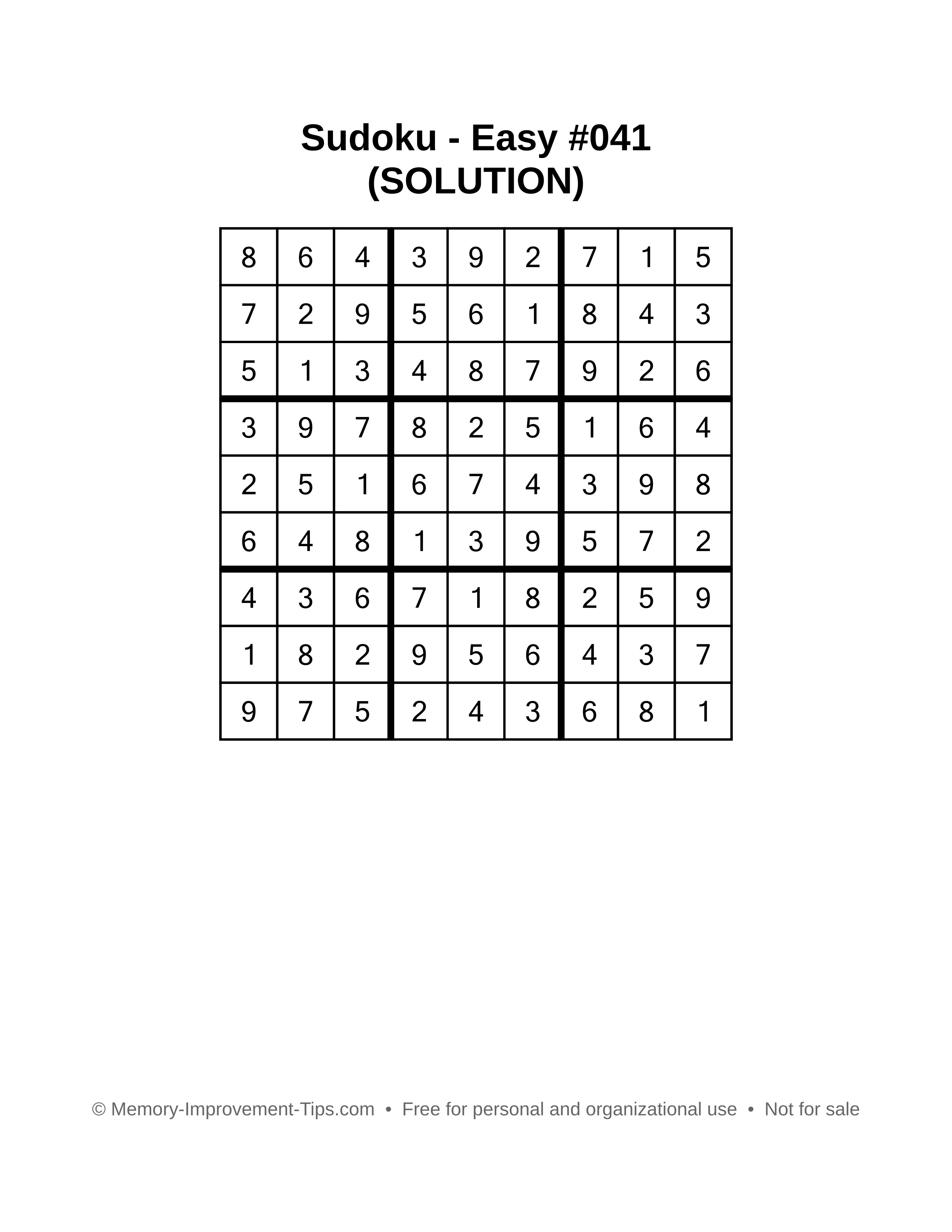 Printable Sudoku solution Easy #041