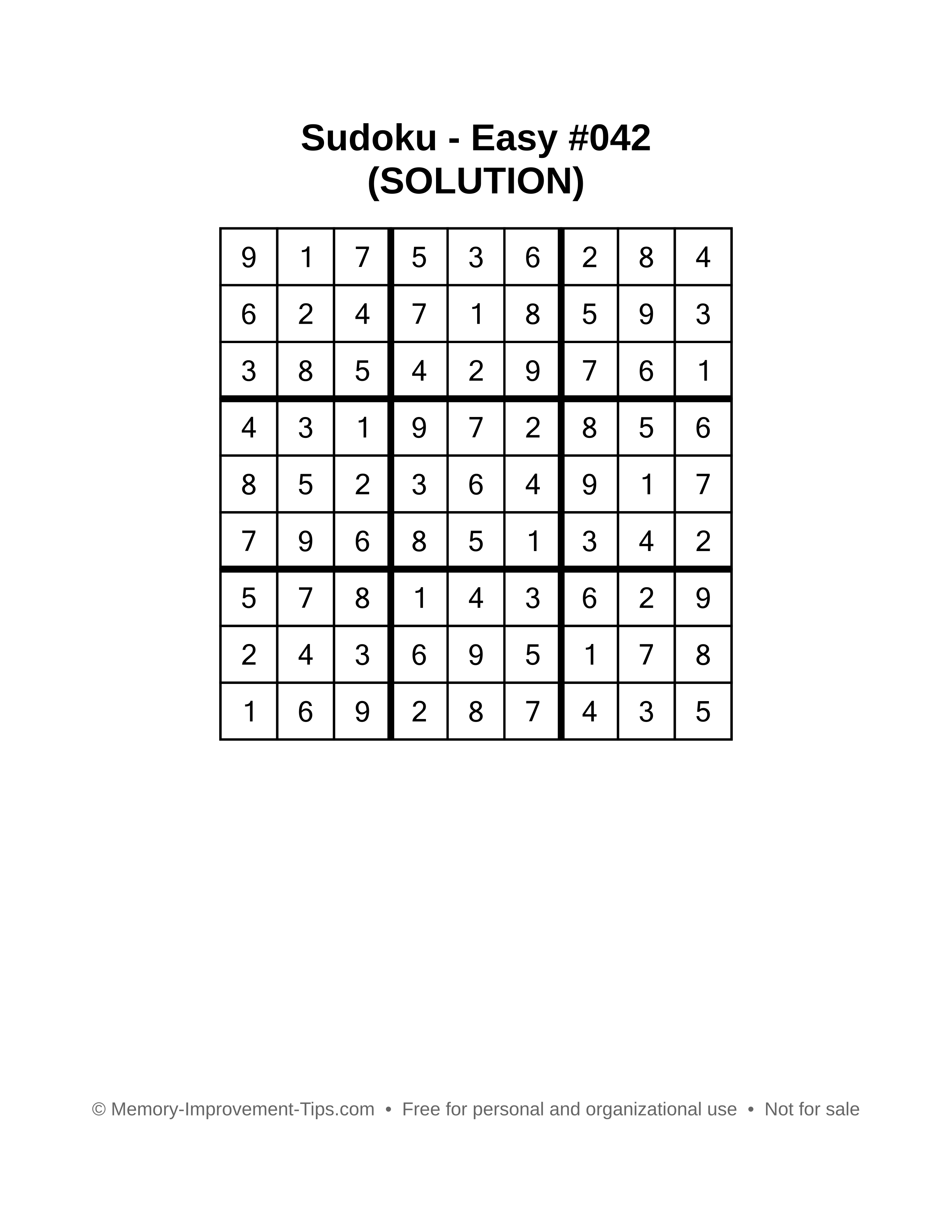 Printable Sudoku solution Easy #042