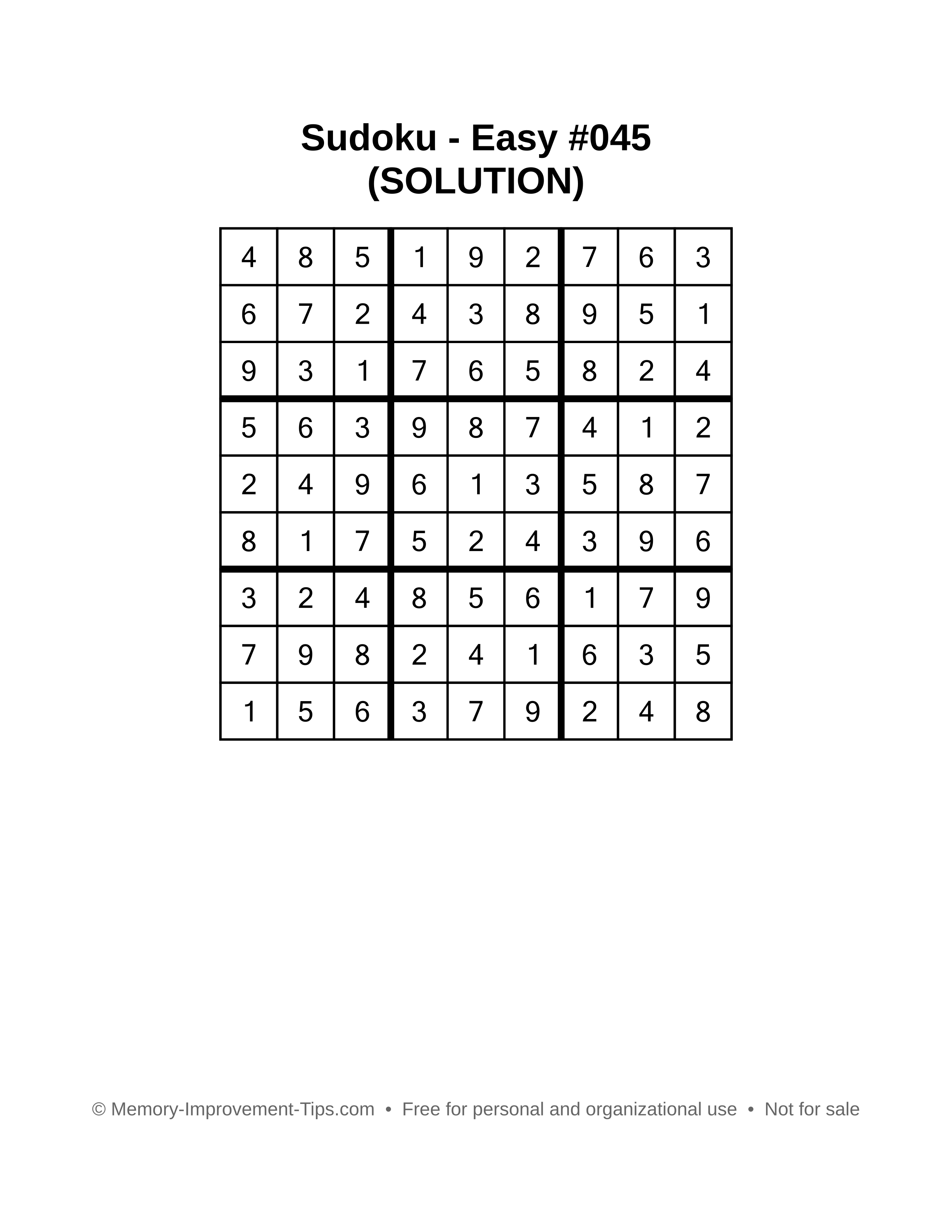 Printable Sudoku solution Easy #045