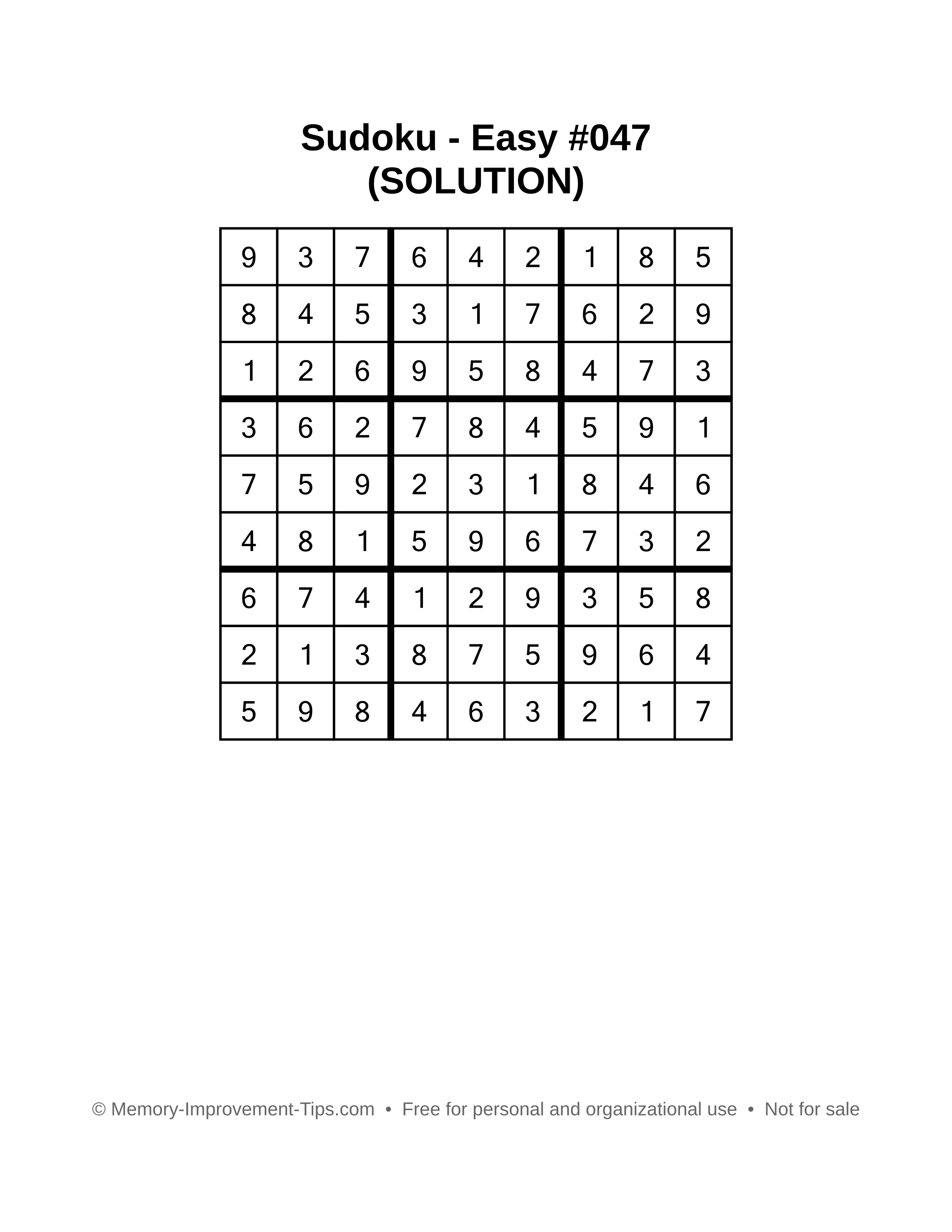 Printable Sudoku solution Easy #047