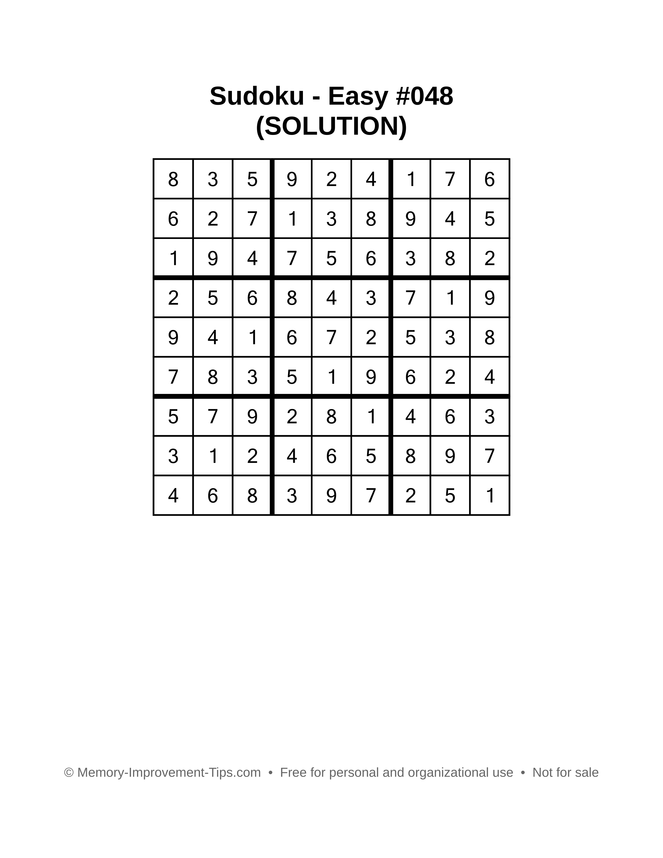Printable Sudoku solution Easy #048