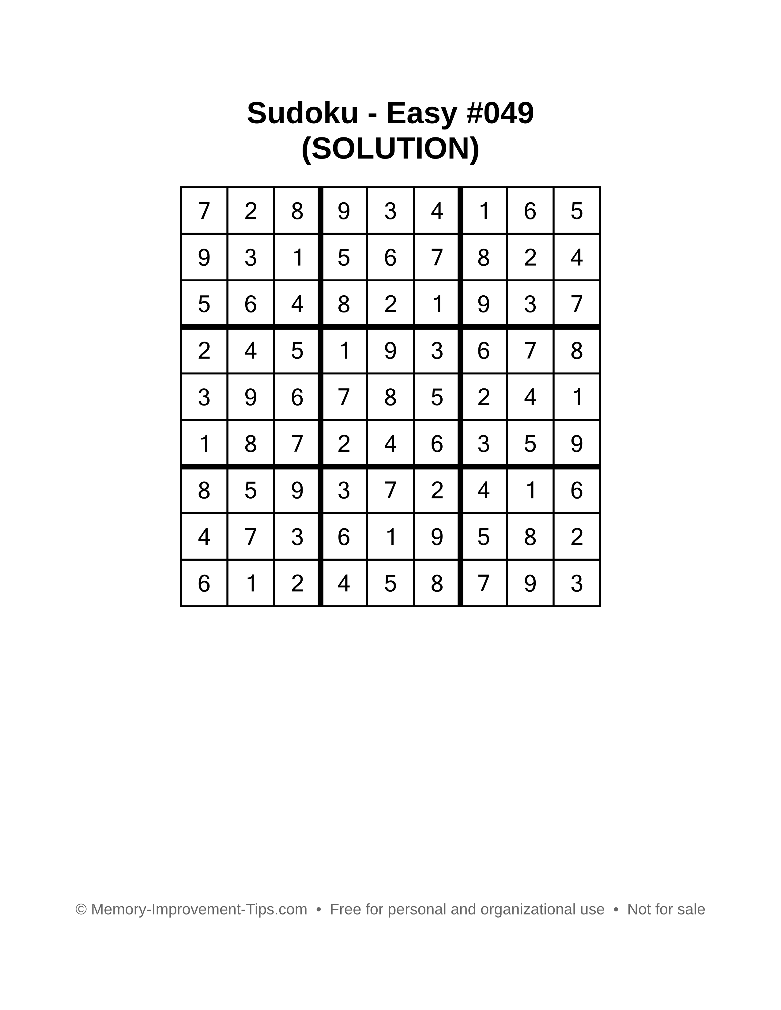 Printable Sudoku solution Easy #049
