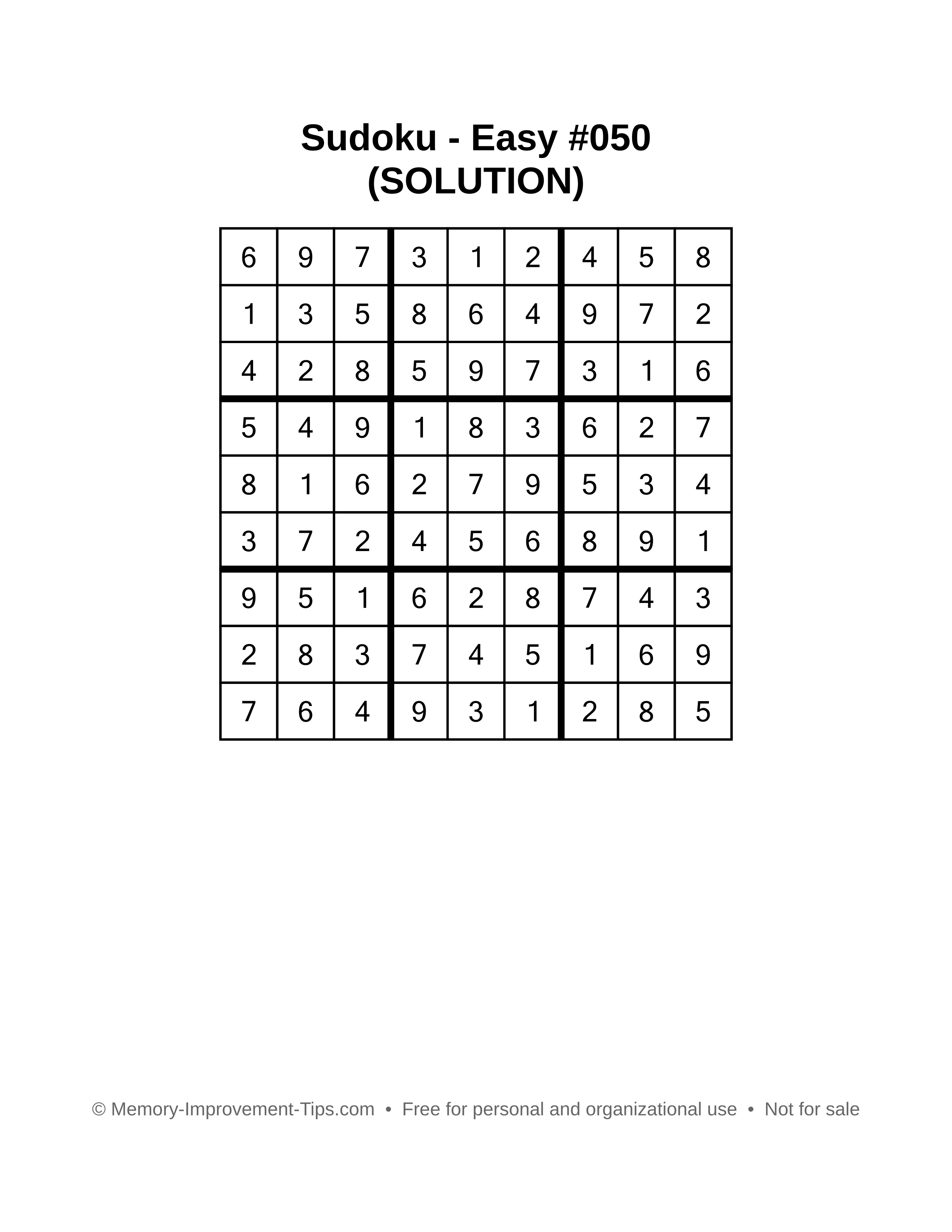 Printable Sudoku solution Easy #050