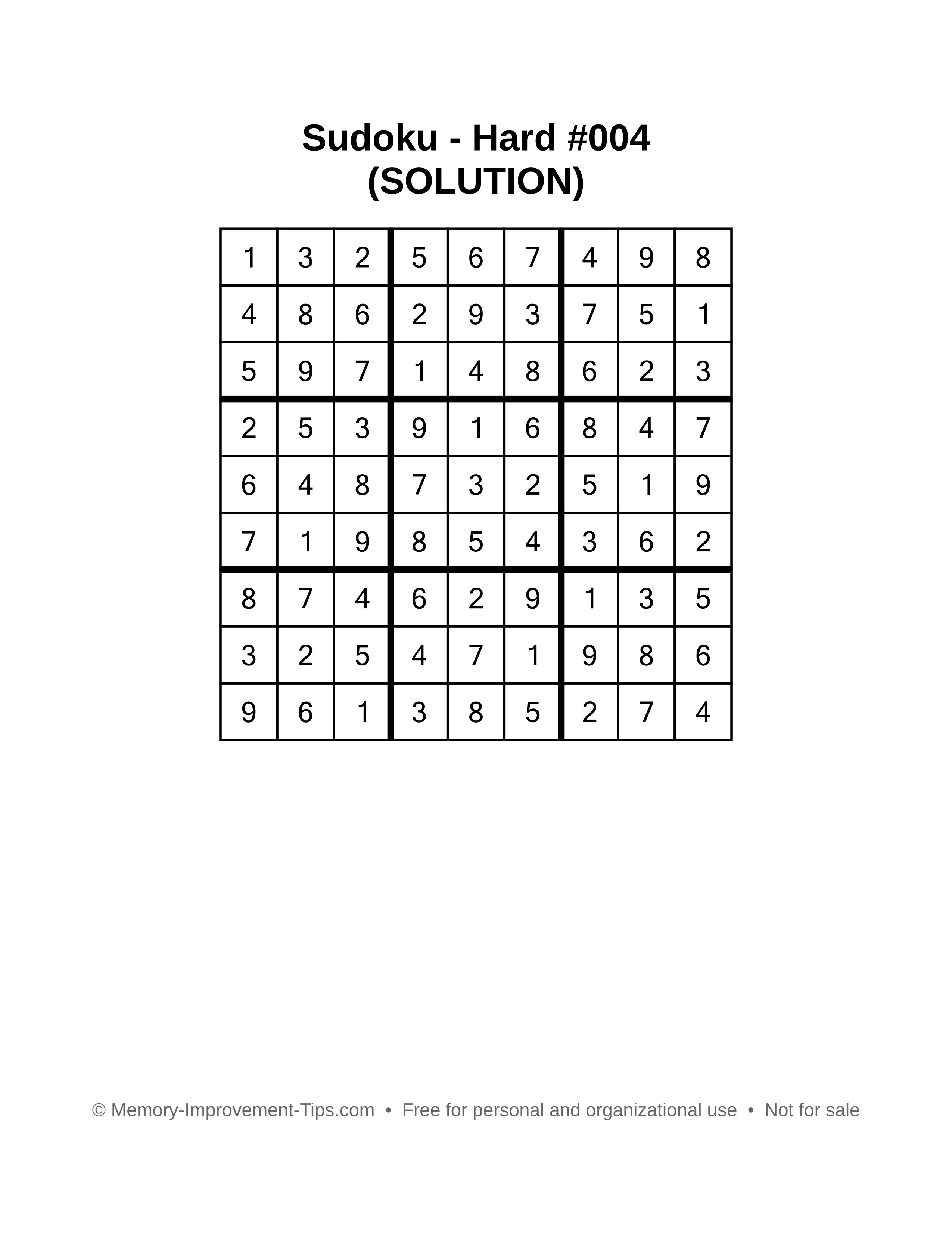Printable Sudoku solution Hard #004