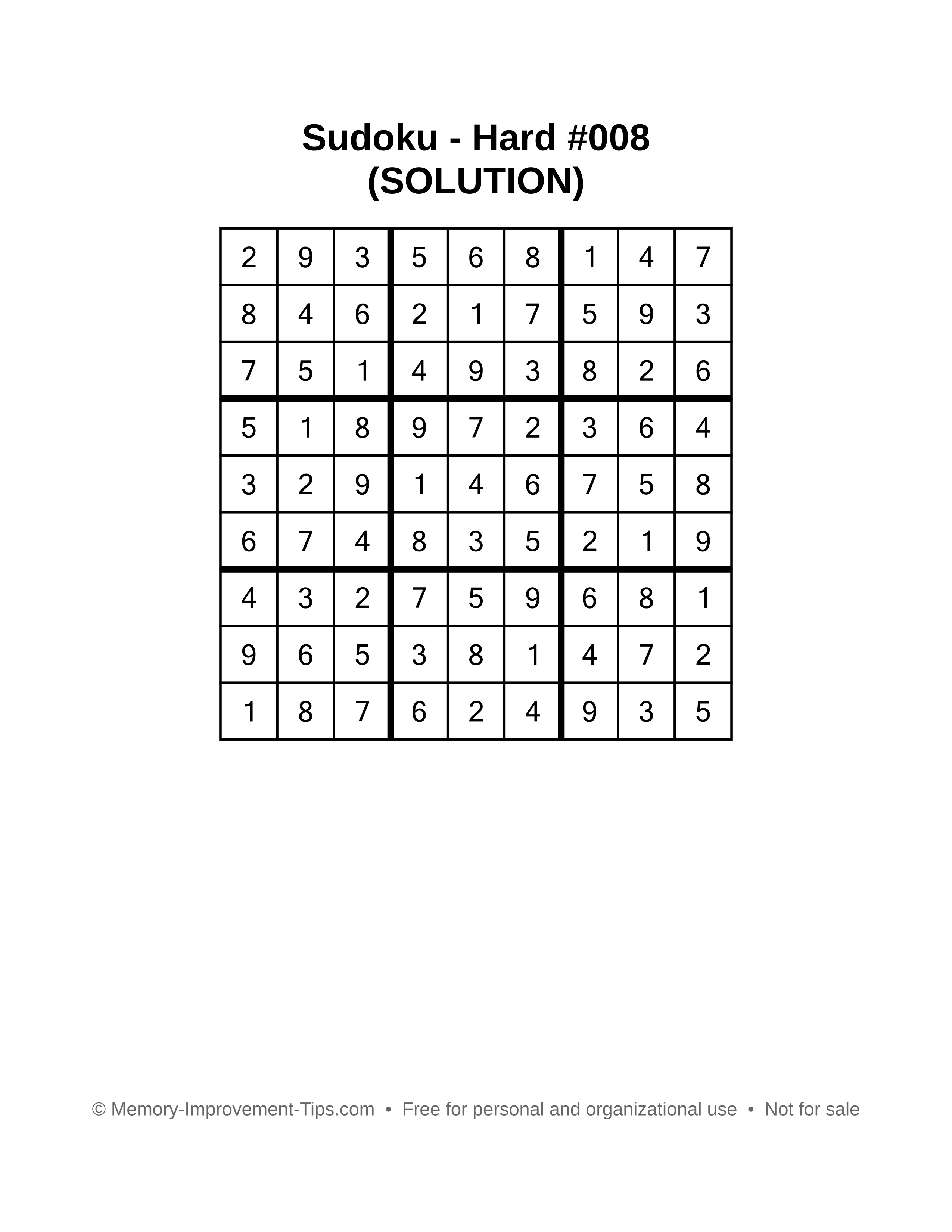 Printable Sudoku solution Hard #008