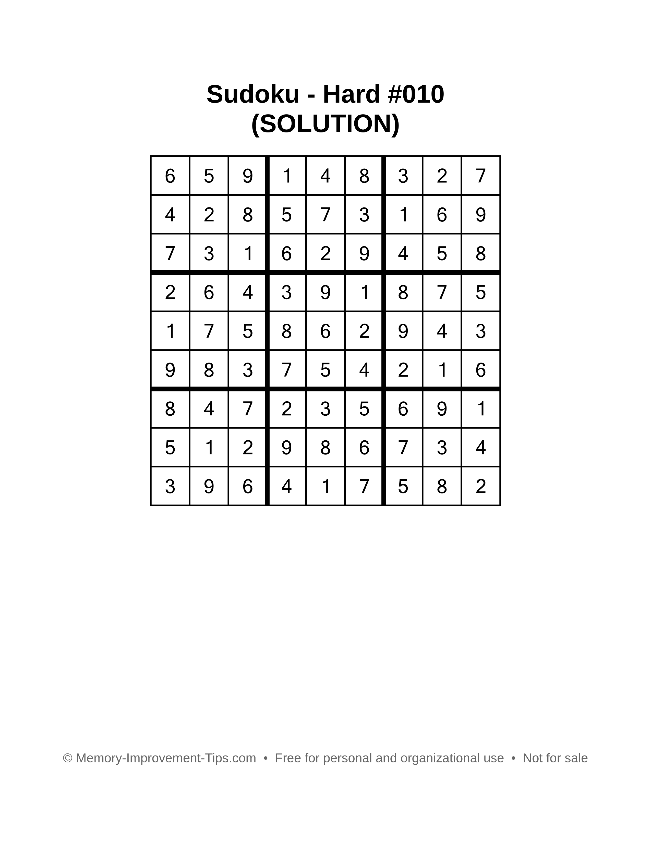 Printable Sudoku solution Hard #010