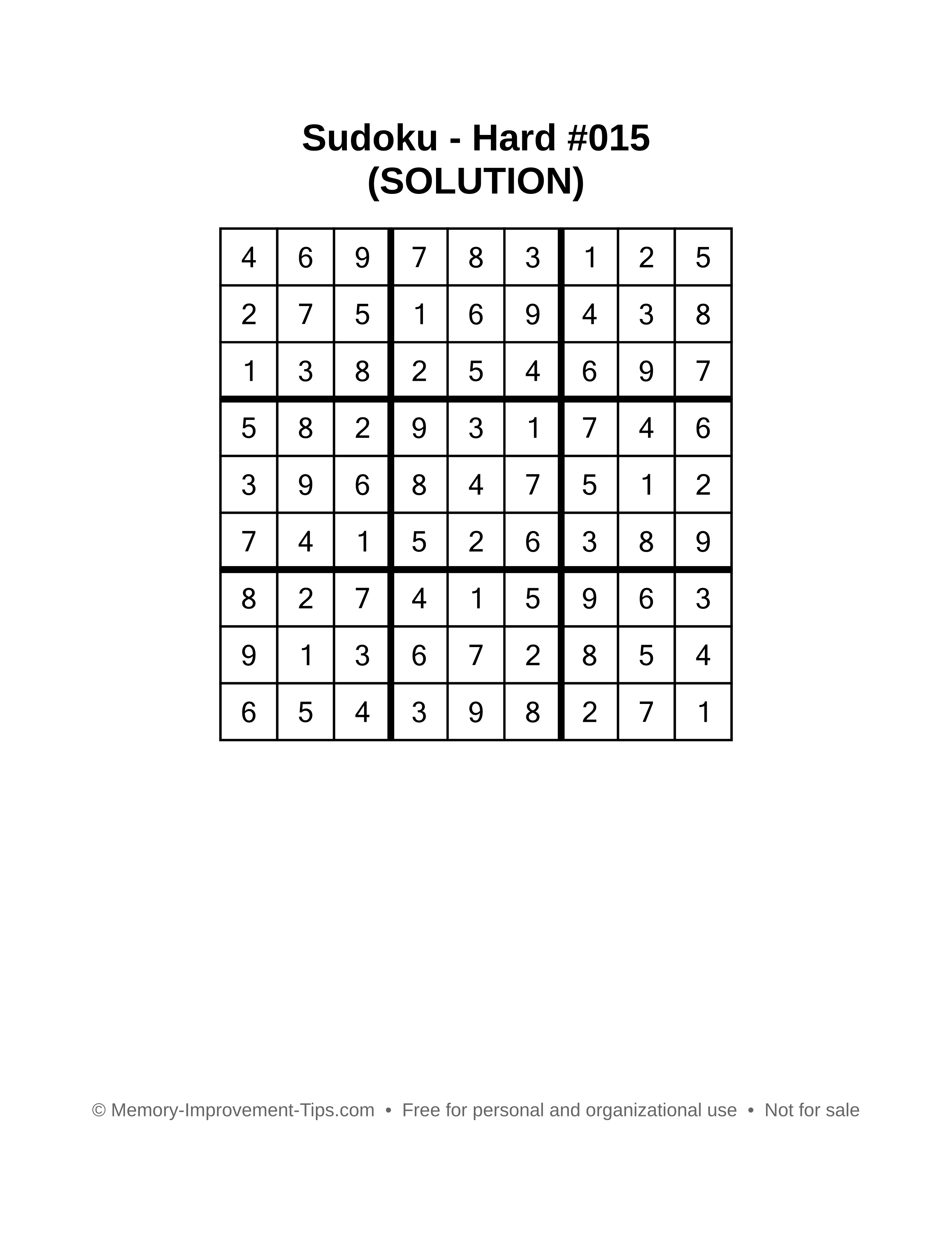 Printable Sudoku solution Hard #015