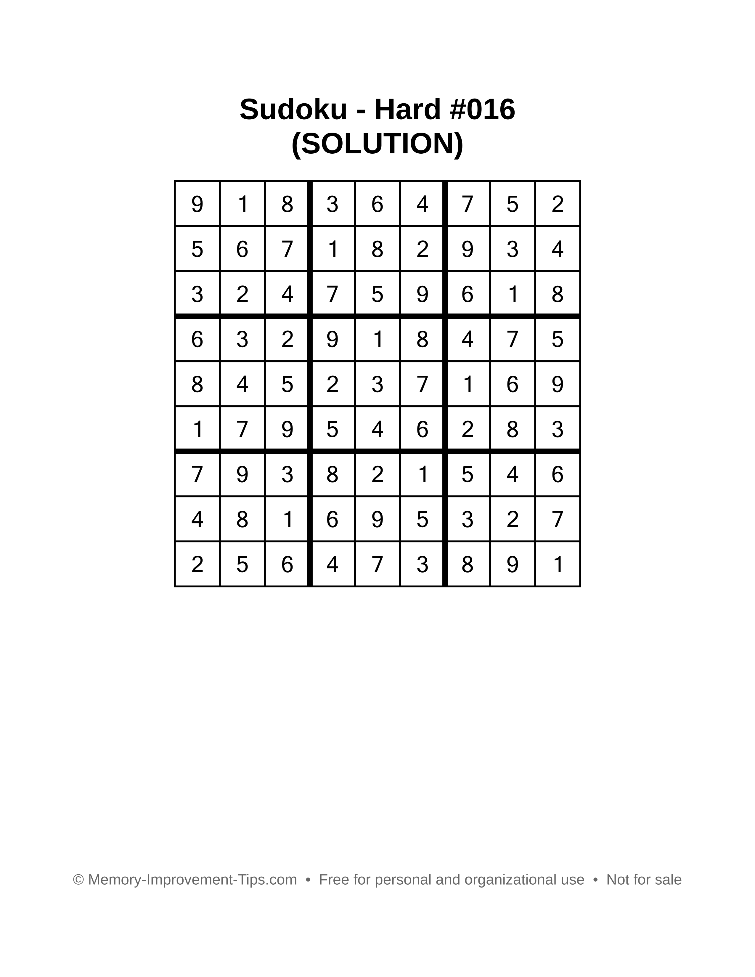 Printable Sudoku solution Hard #016