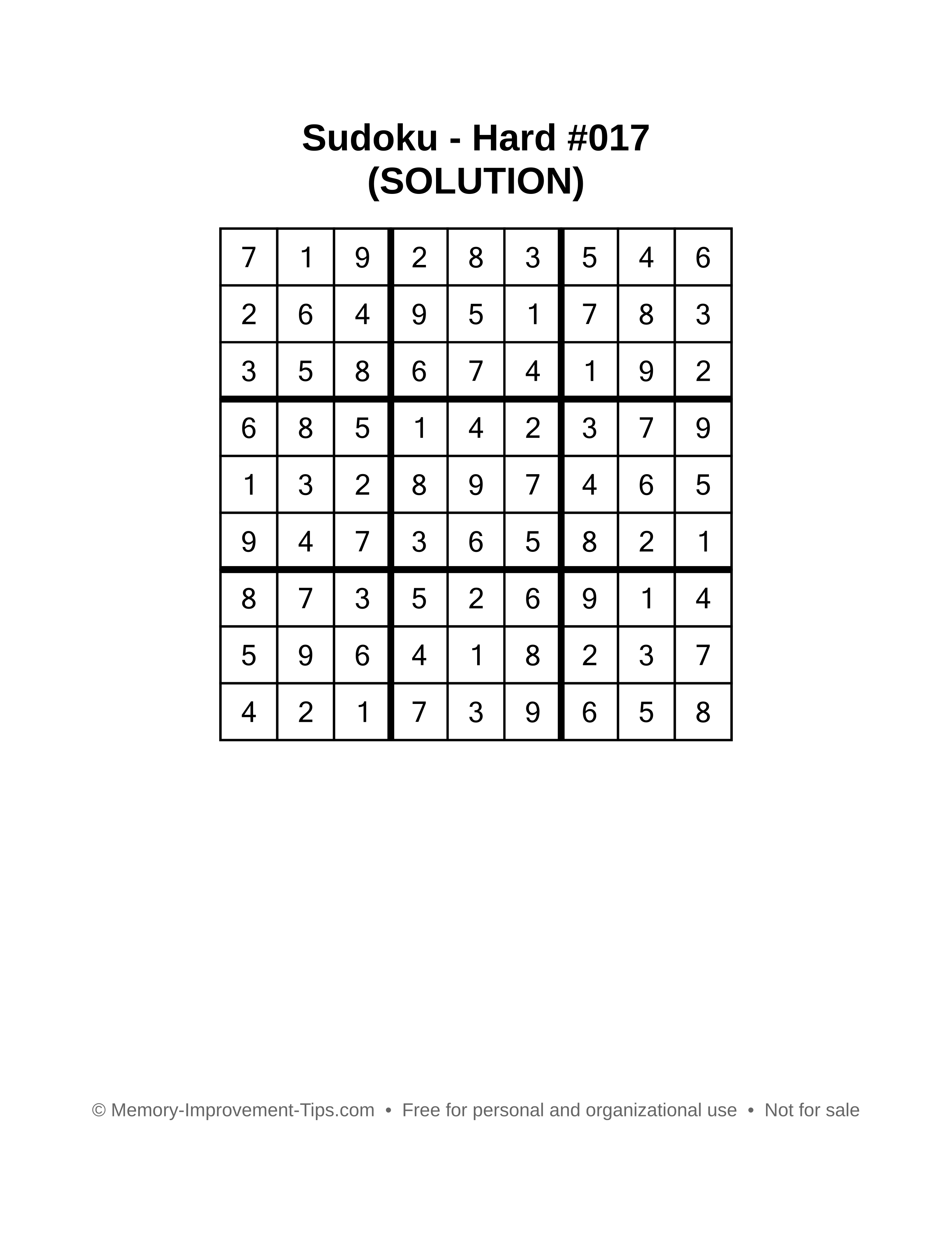 Printable Sudoku solution Hard #017