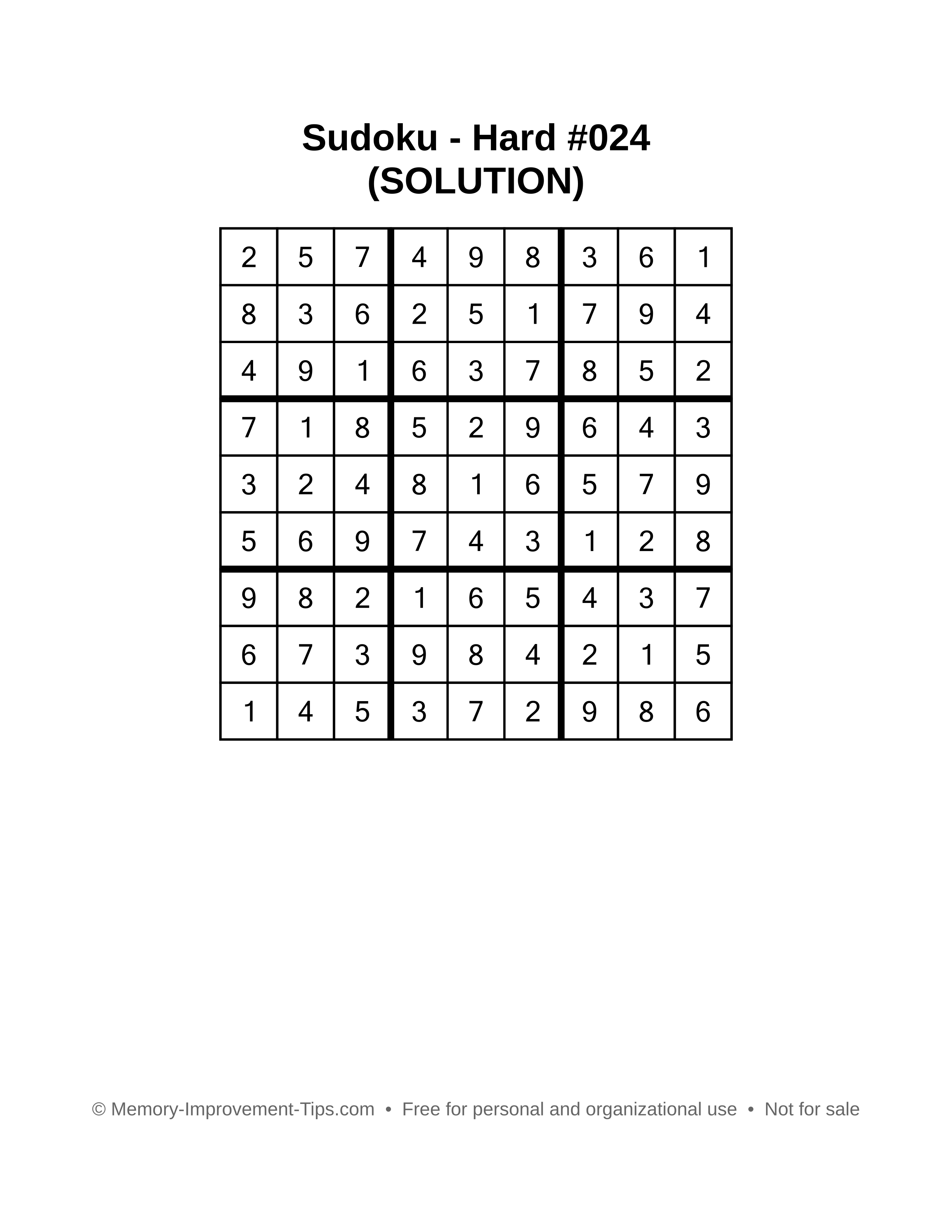 Printable Sudoku solution Hard #024