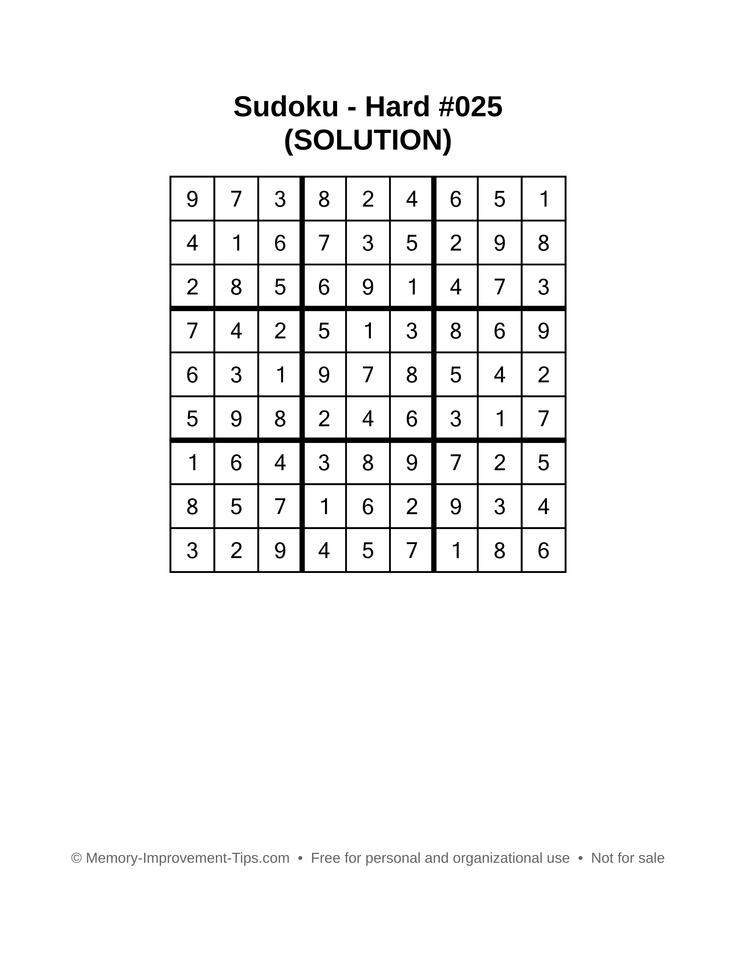 Printable Sudoku solution Hard #025