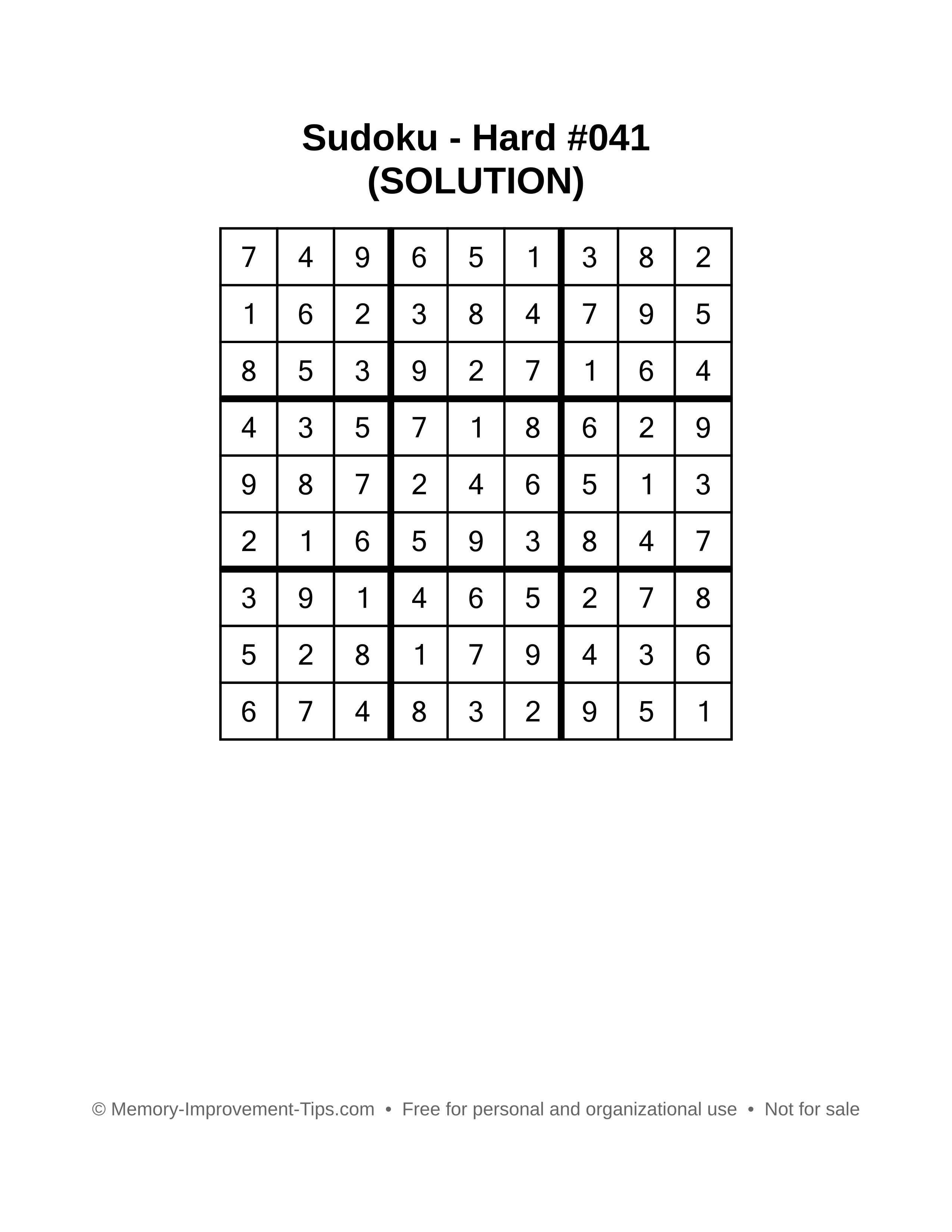 Printable Sudoku solution Hard #041