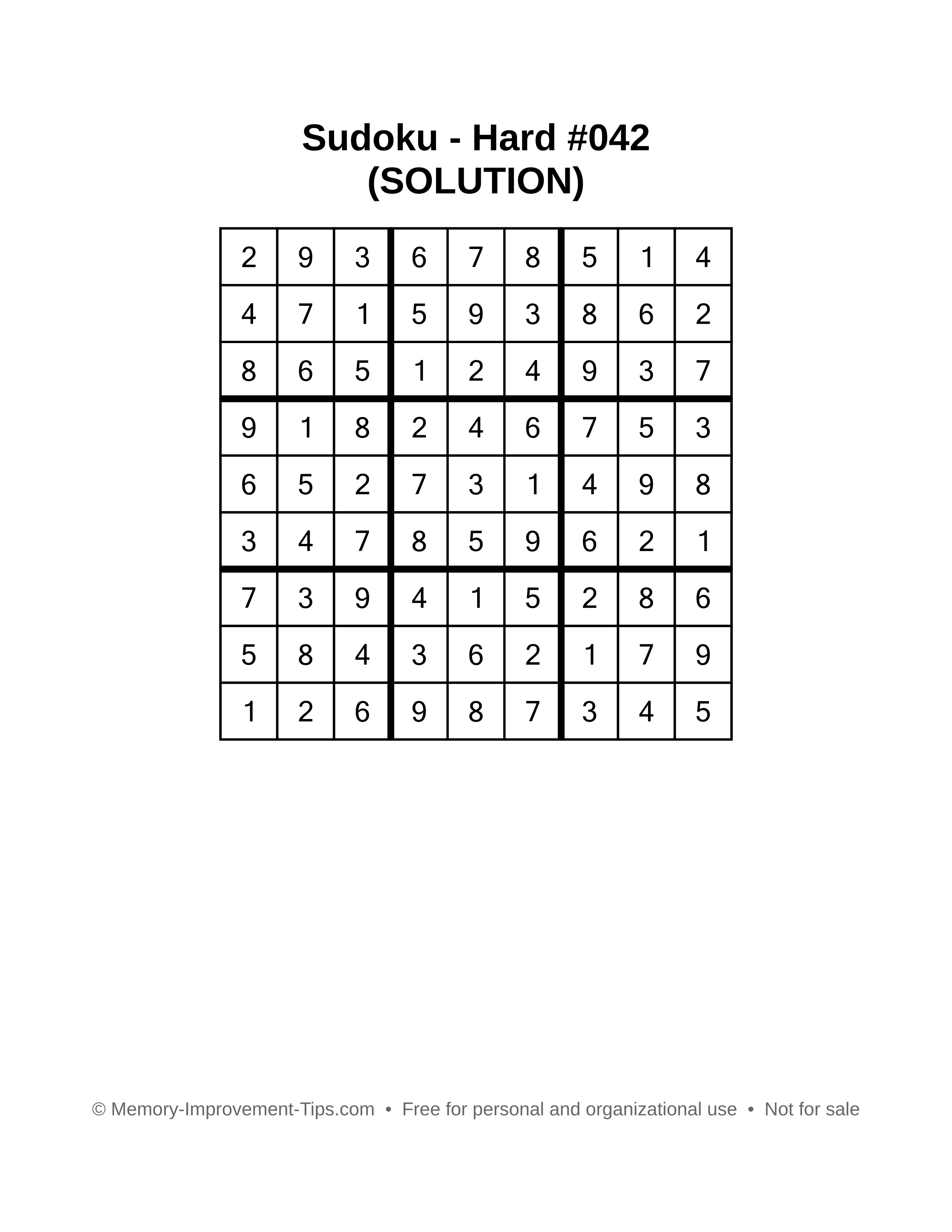 Printable Sudoku solution Hard #042