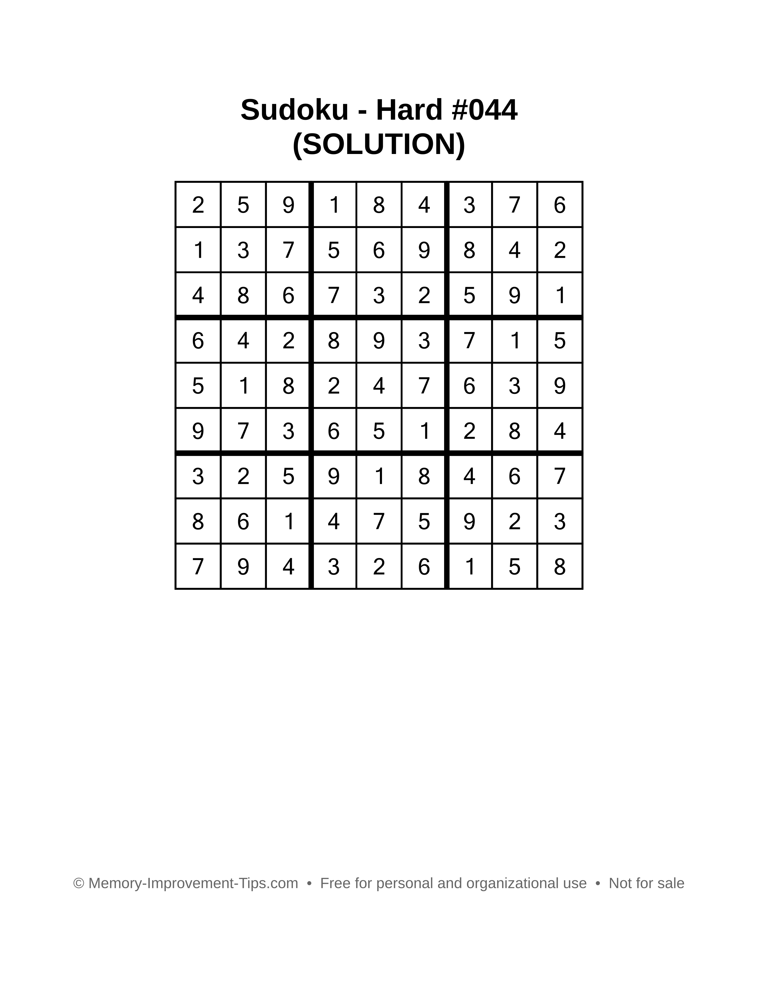 Printable Sudoku solution Hard #044
