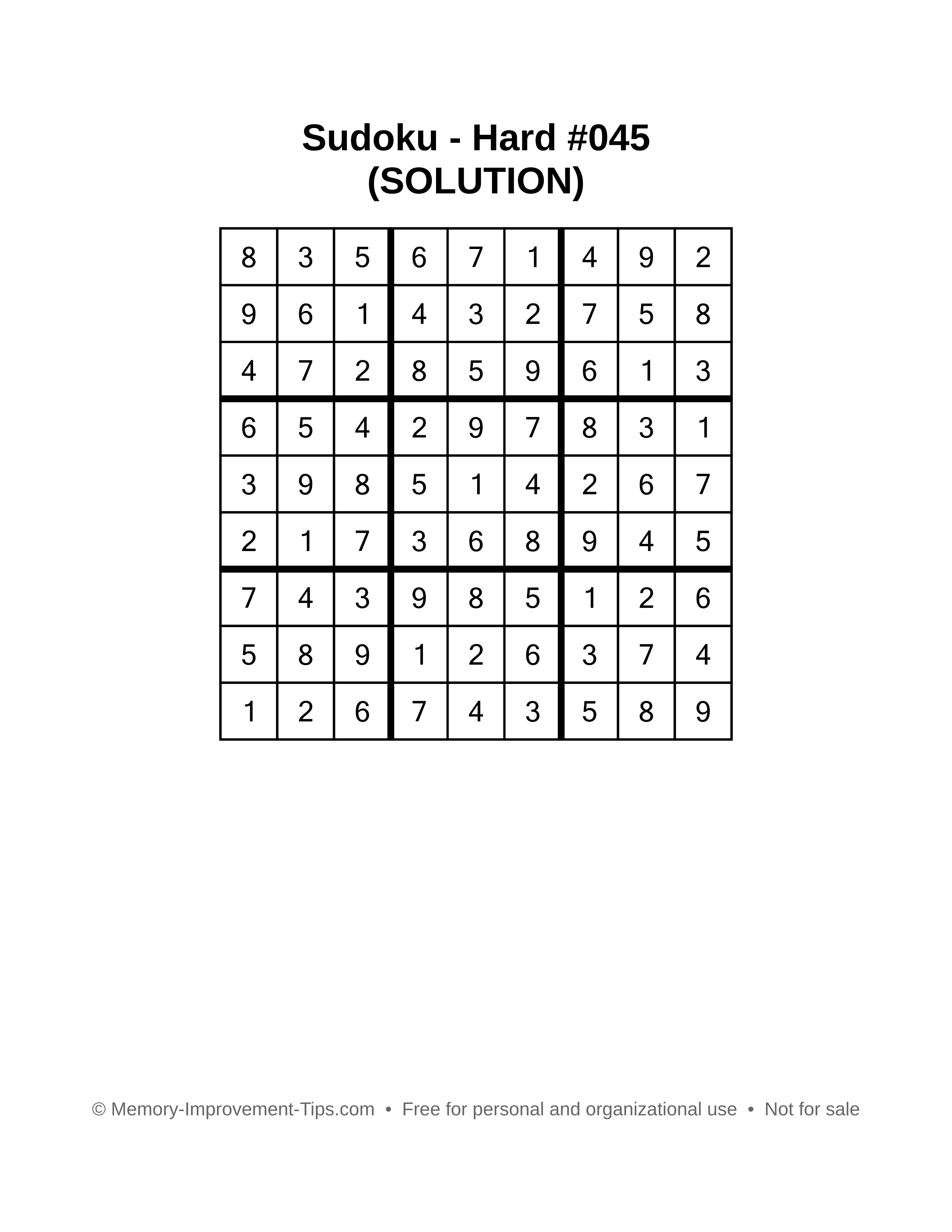 Printable Sudoku solution Hard #045