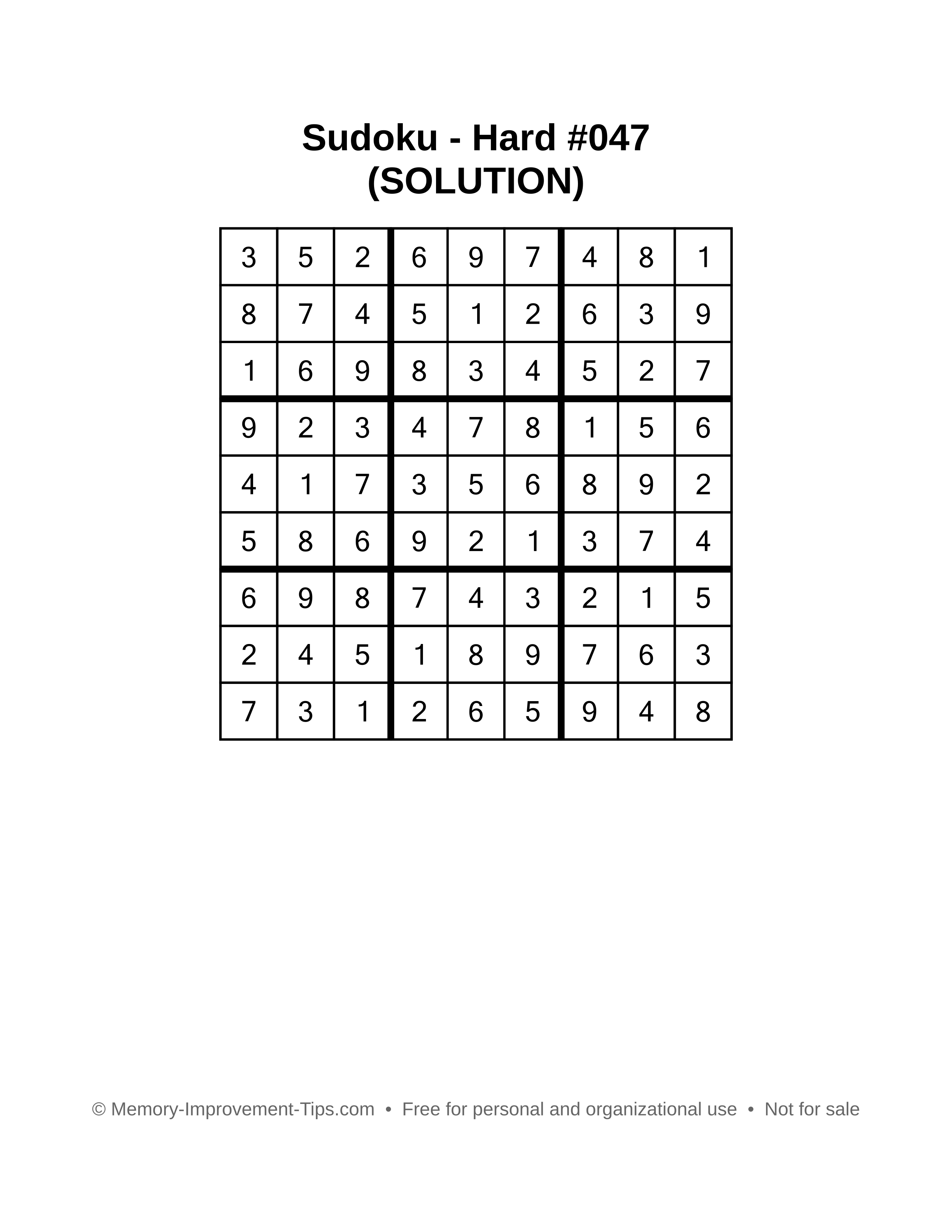 Printable Sudoku solution Hard #047