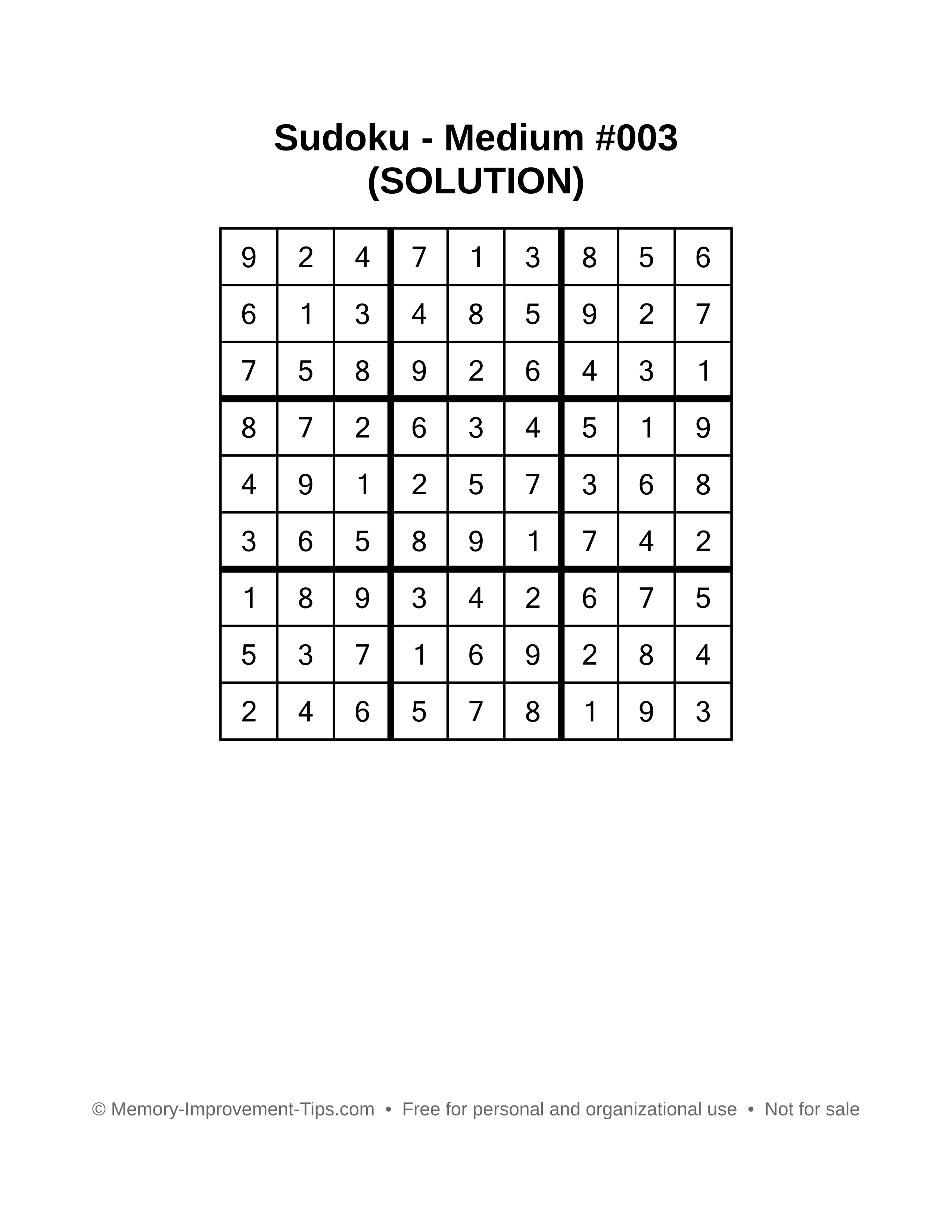 Printable Sudoku solution Medium #003