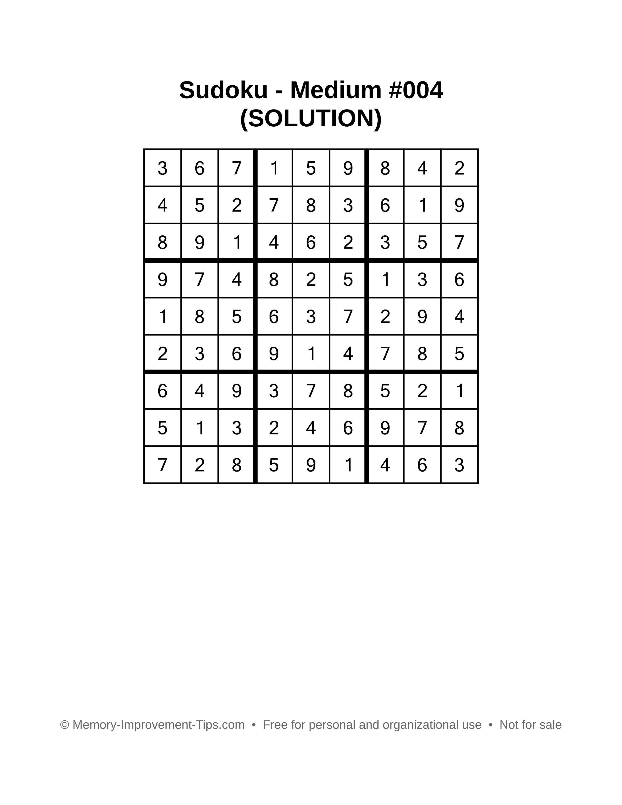 Printable Sudoku solution Medium #004
