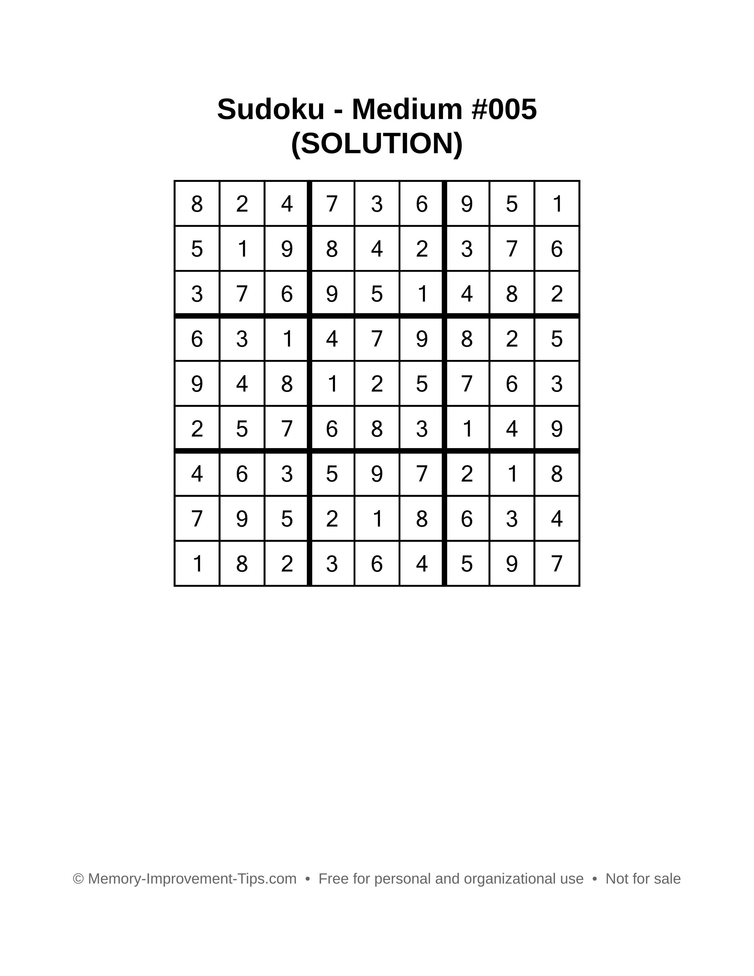 Printable Sudoku solution Medium #005