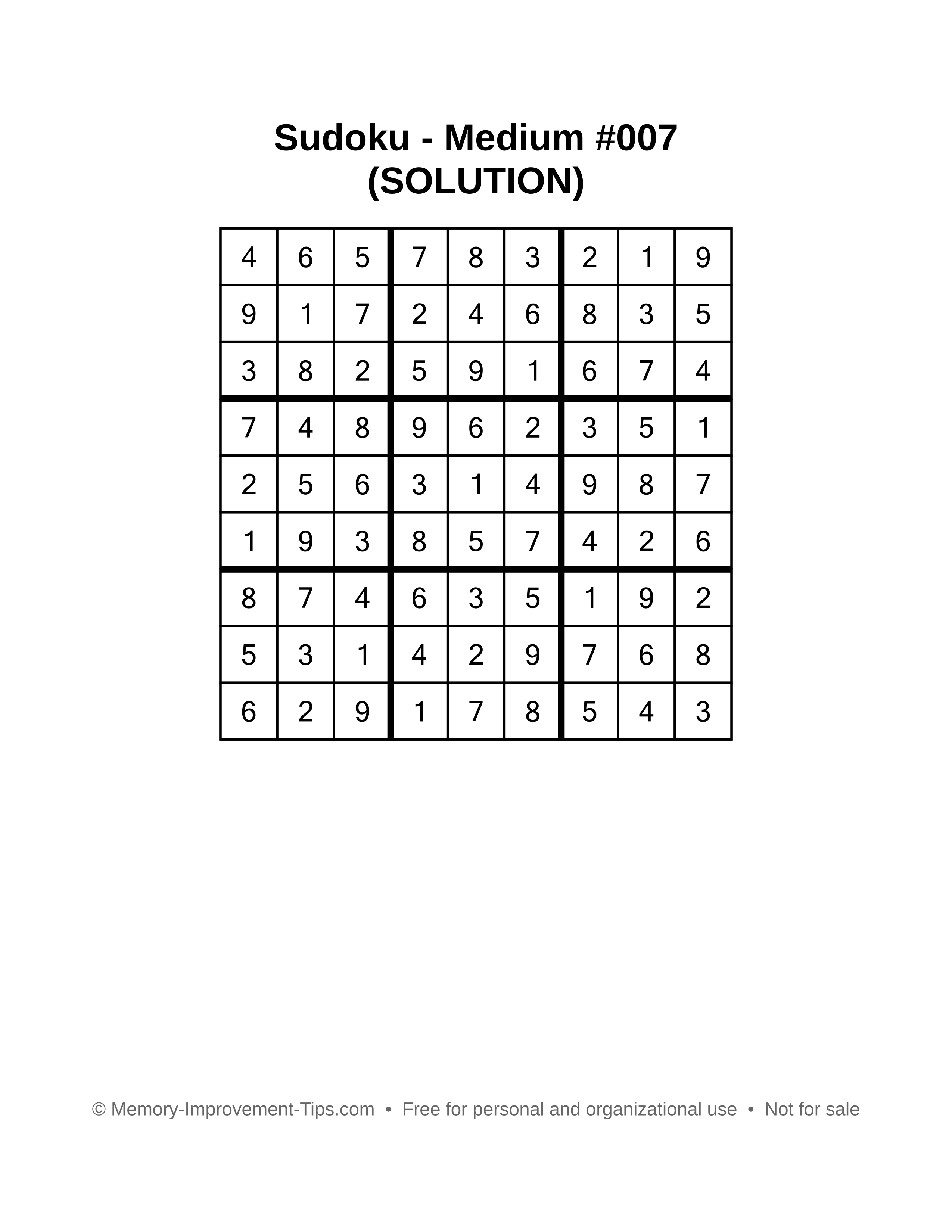 Printable Sudoku solution Medium #007