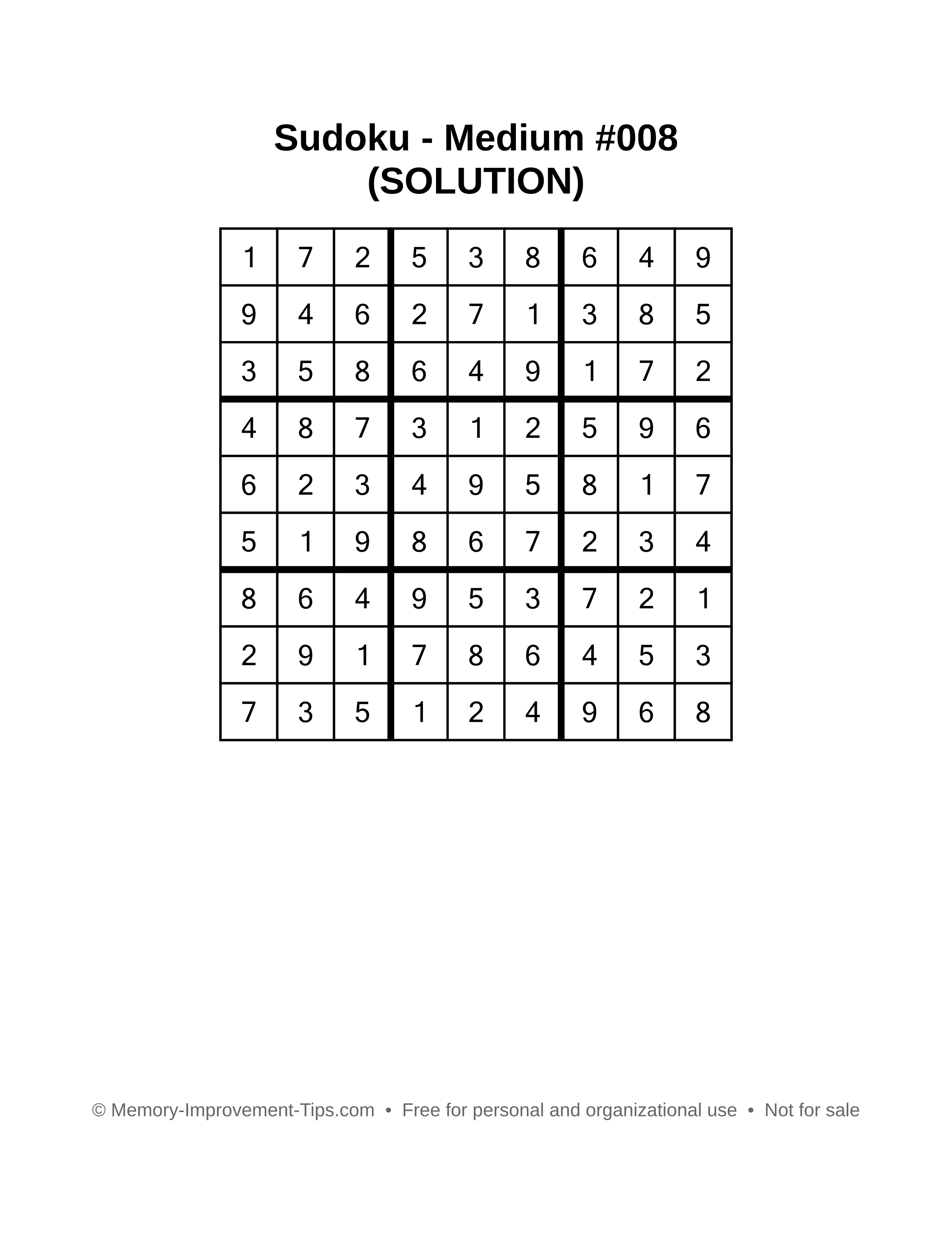 Printable Sudoku solution Medium #008