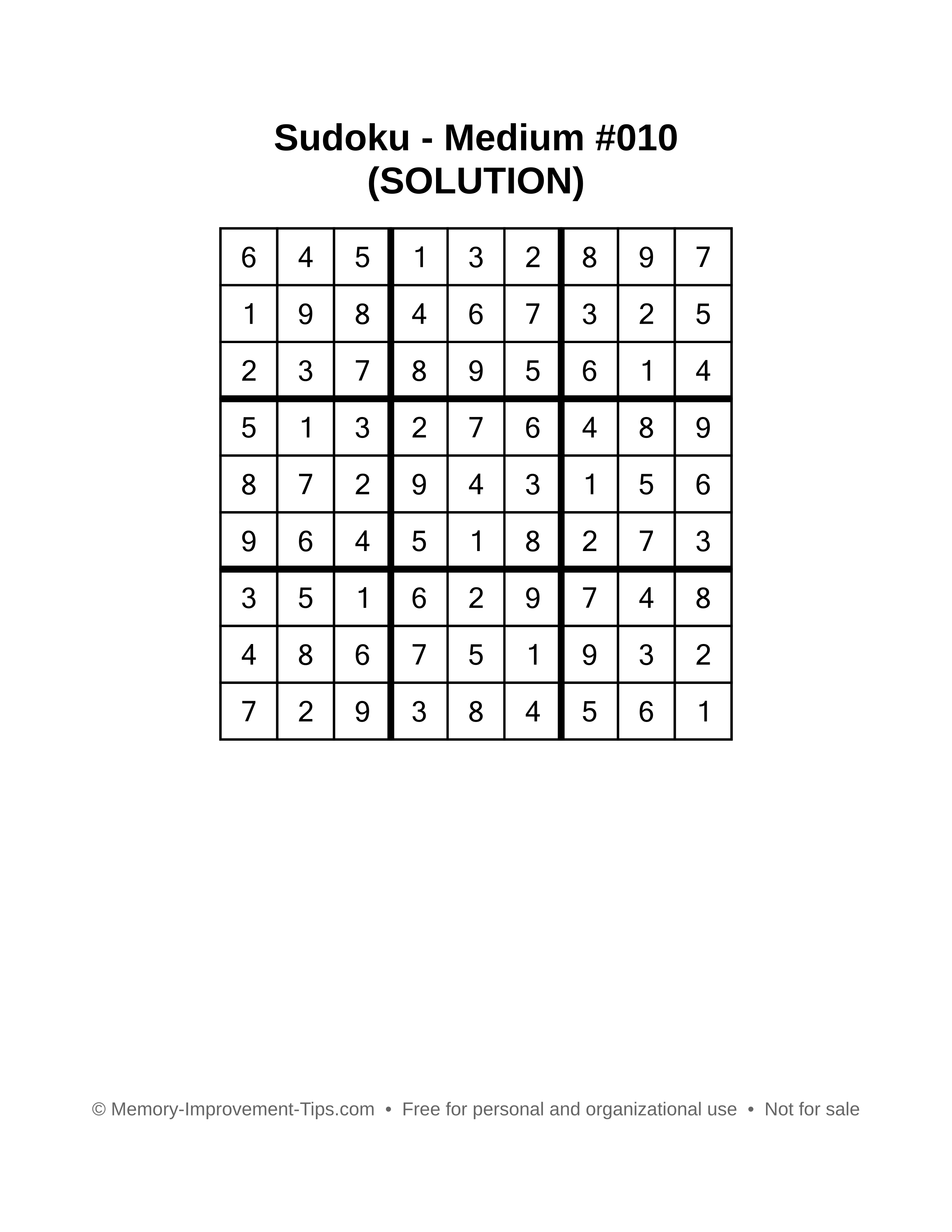 Printable Sudoku solution Medium #010