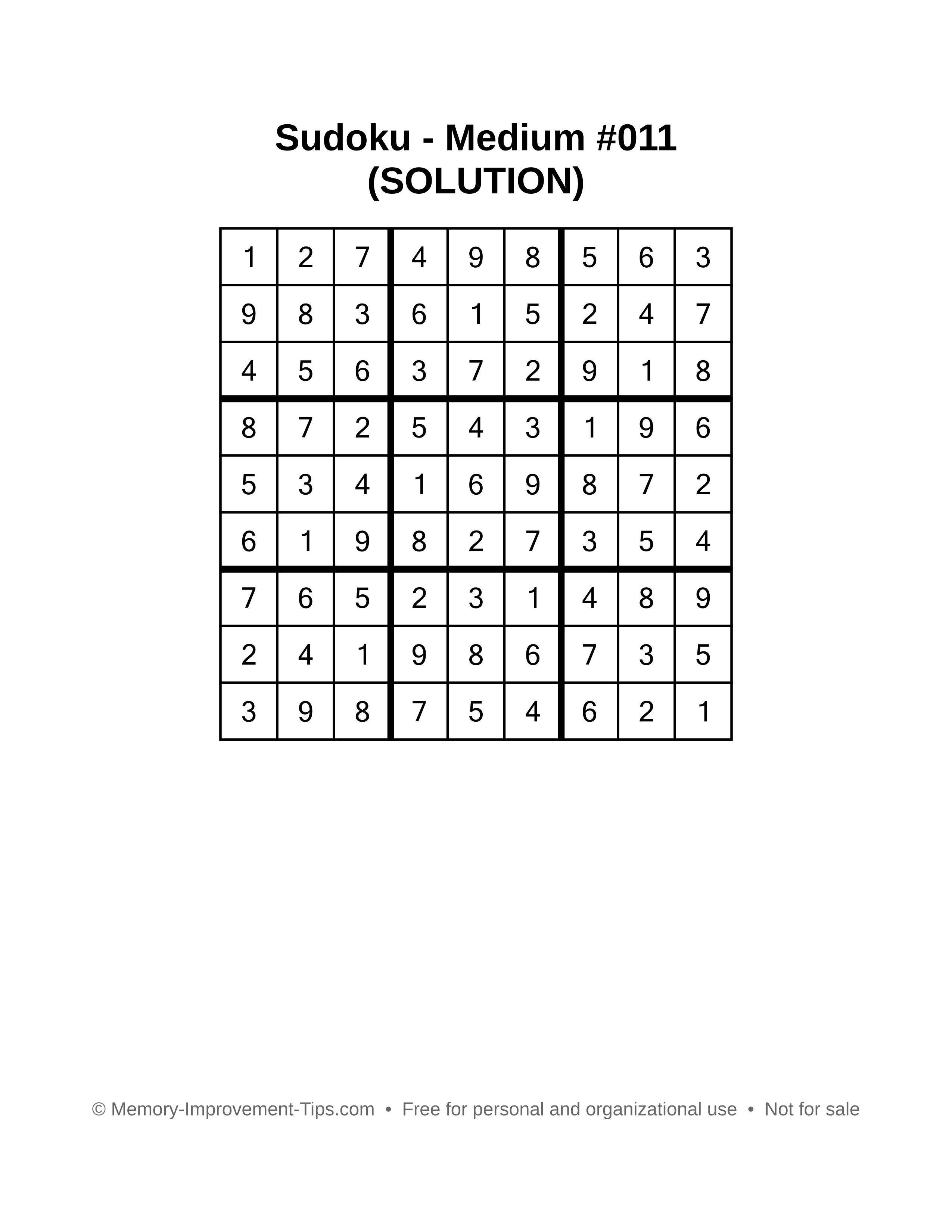 Printable Sudoku solution Medium #011