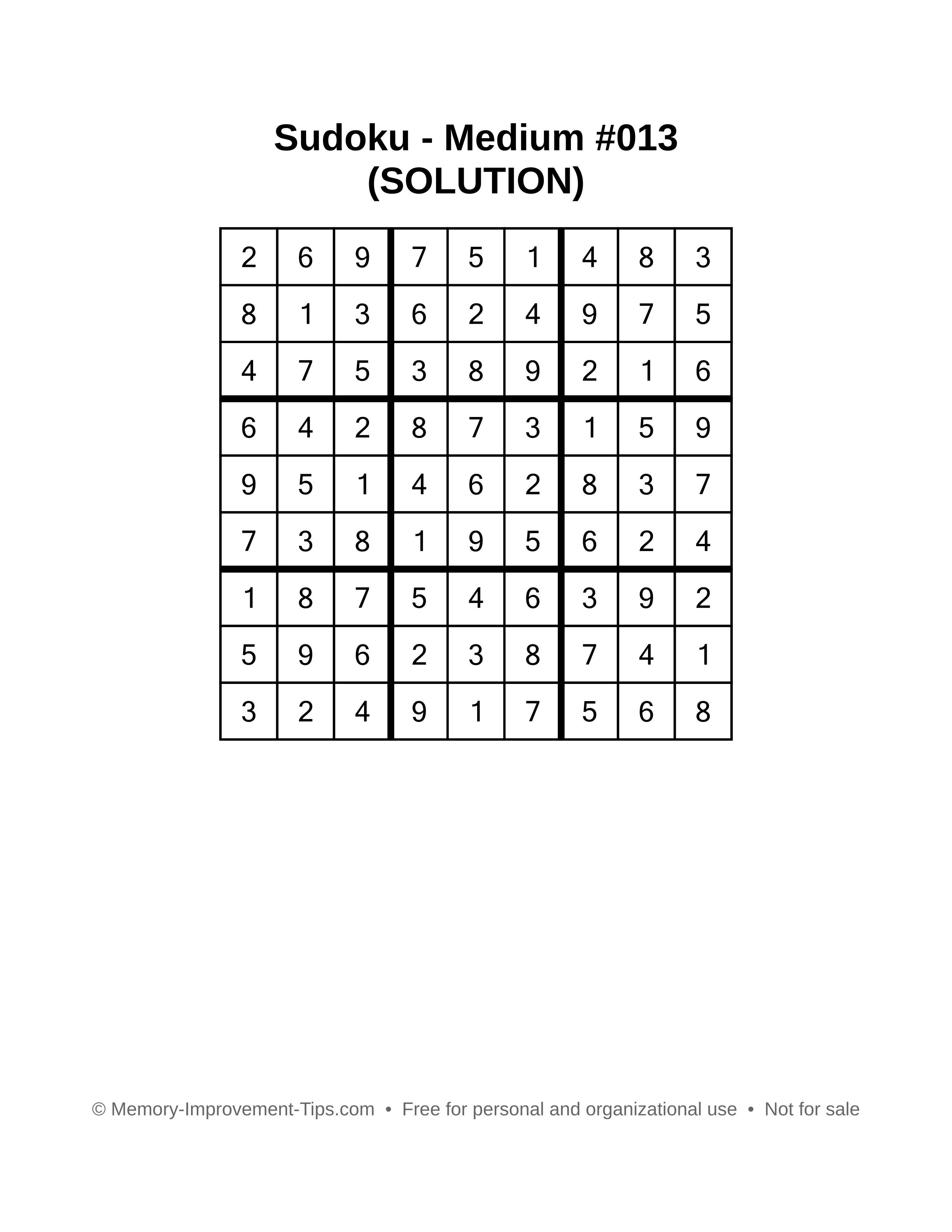 Printable Sudoku solution Medium #013