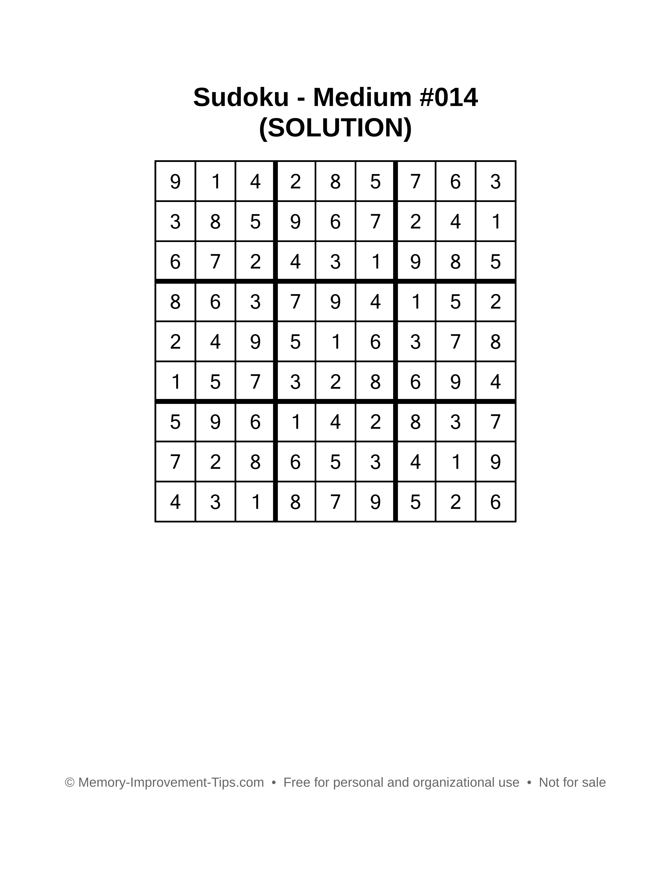 Printable Sudoku solution Medium #014