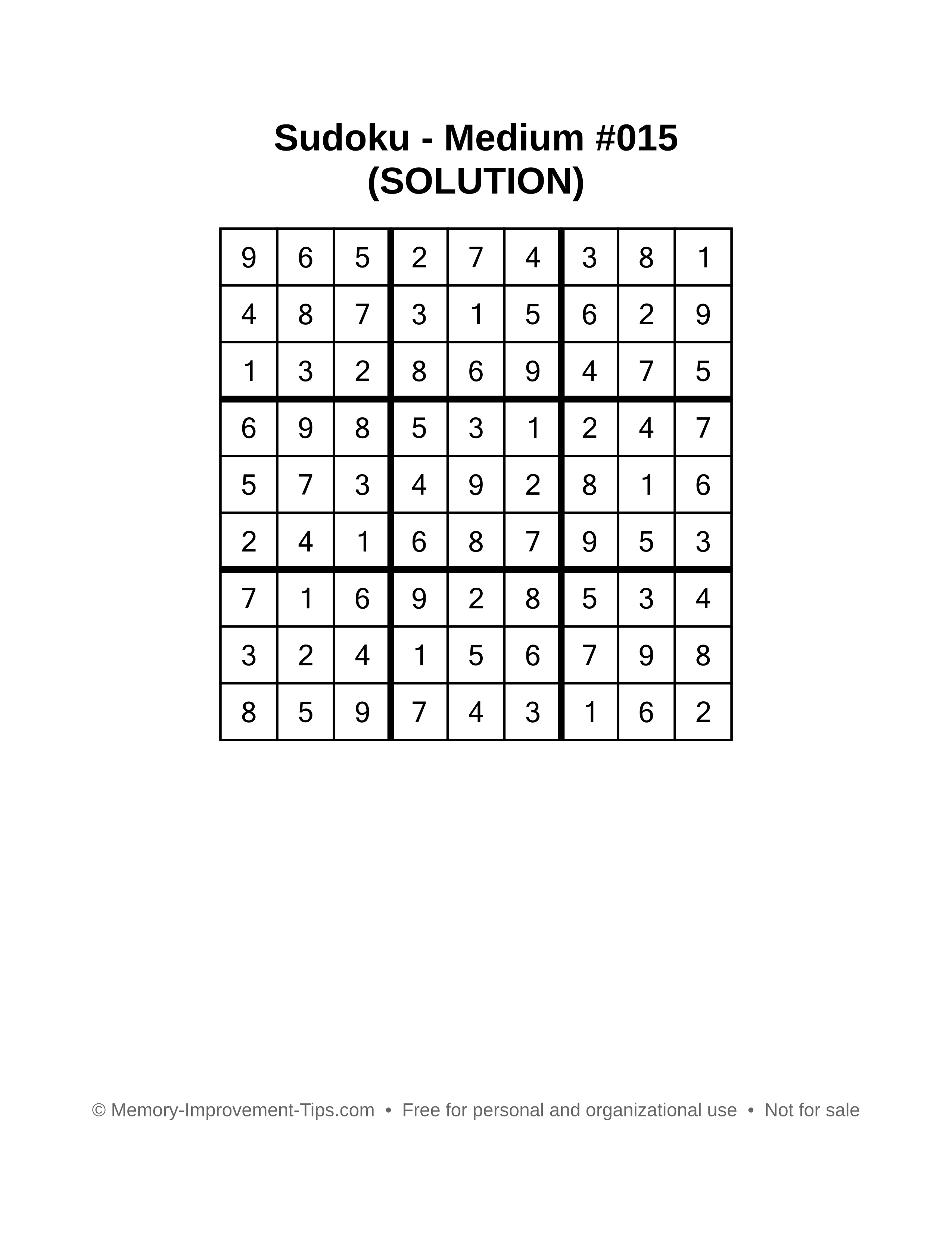 Printable Sudoku solution Medium #015