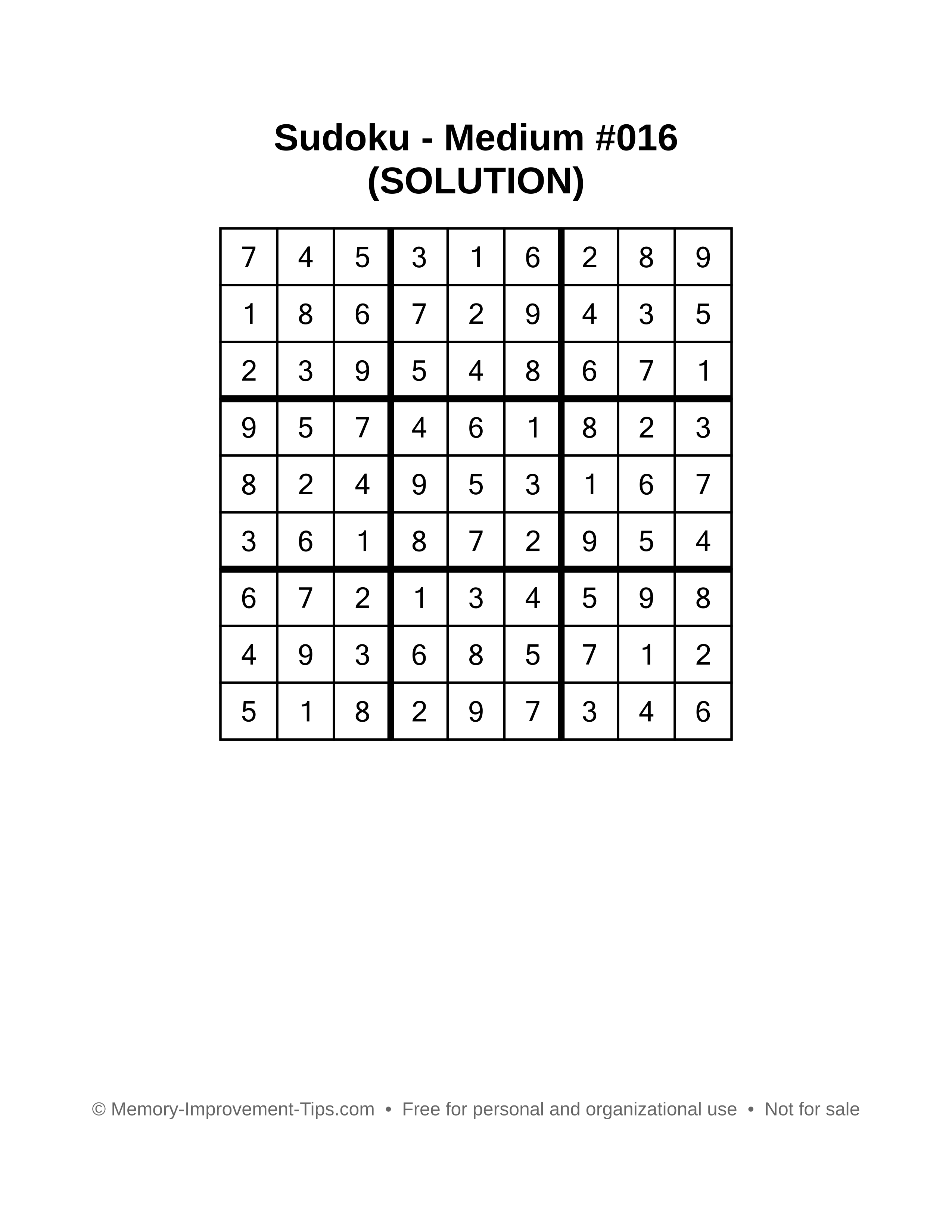 Printable Sudoku solution Medium #016