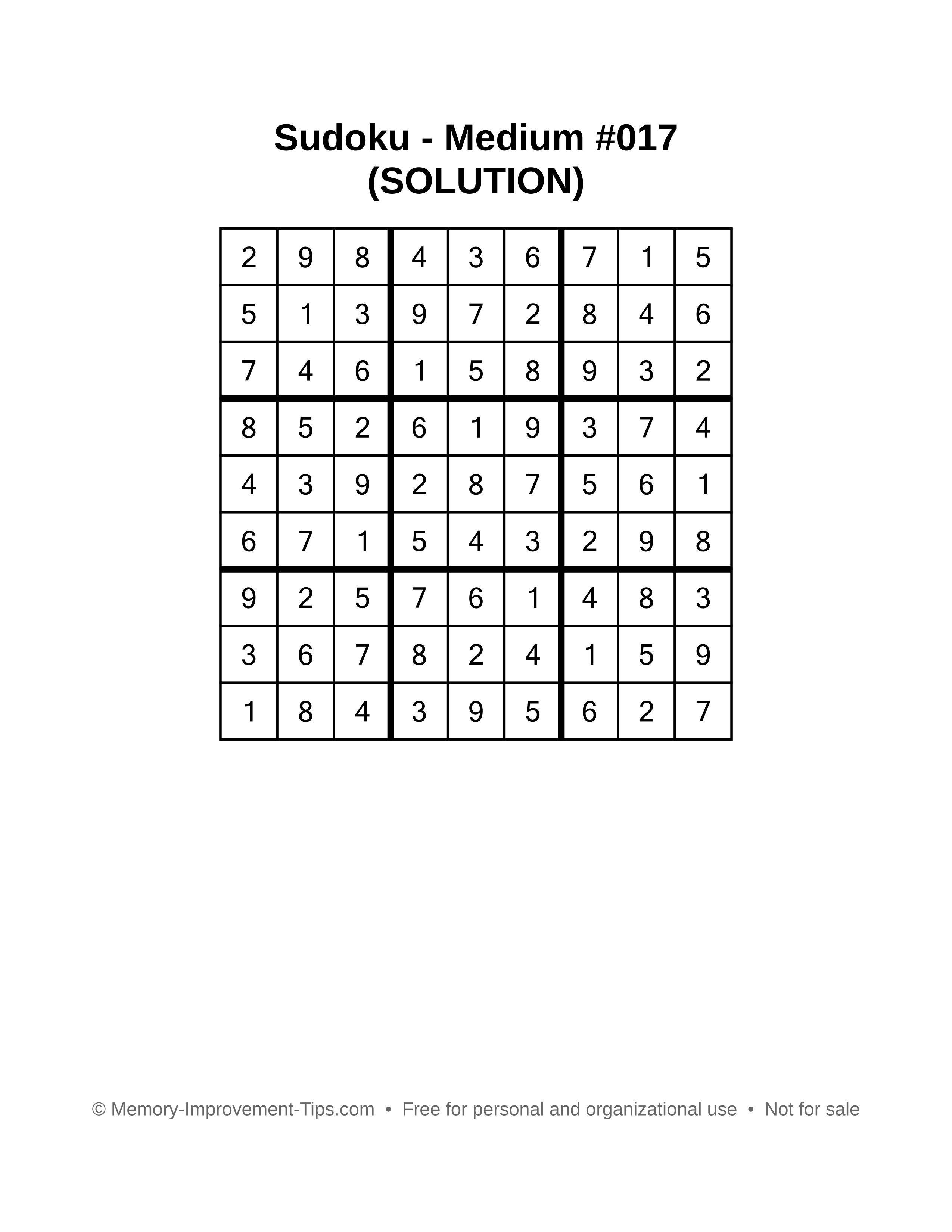 Printable Sudoku solution Medium #017