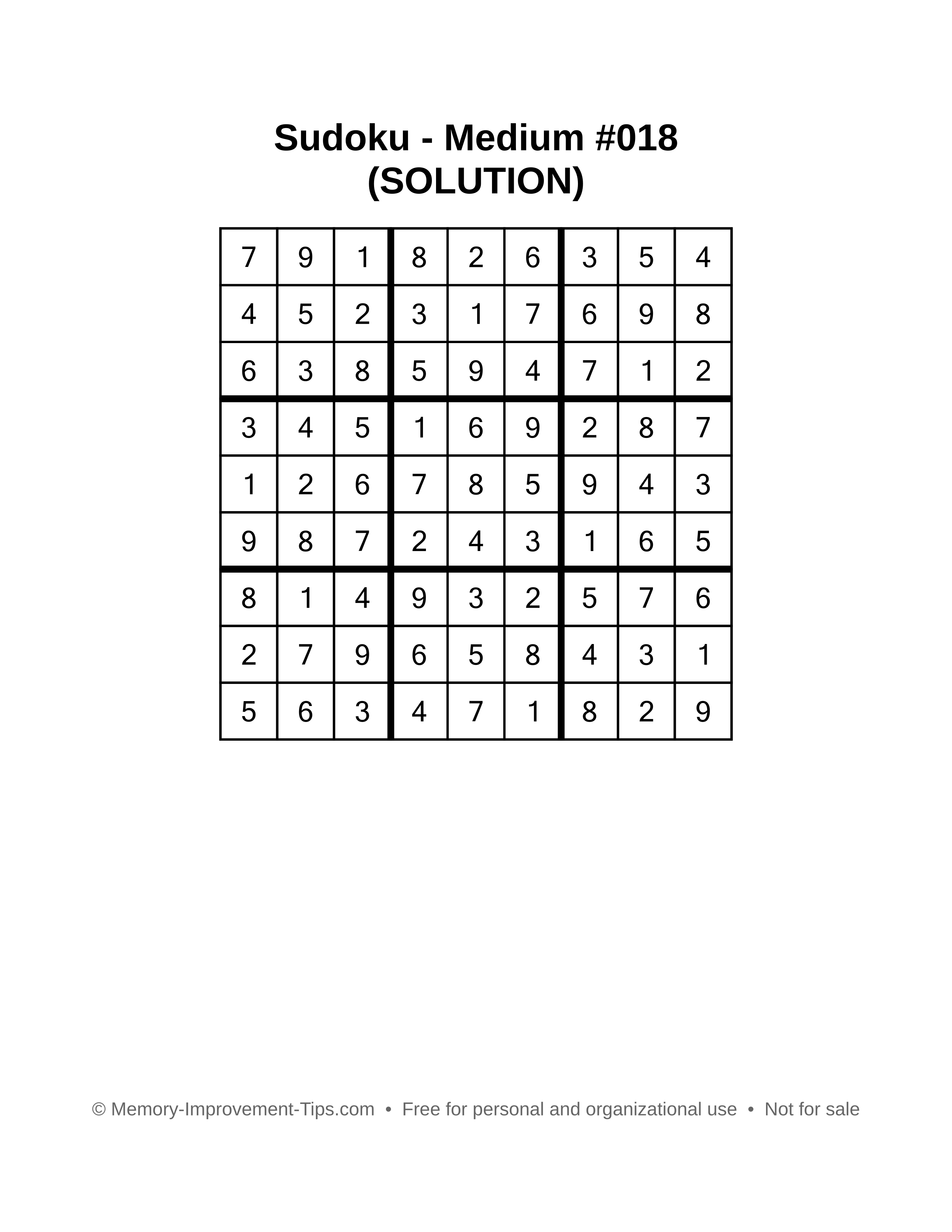 Printable Sudoku solution Medium #018