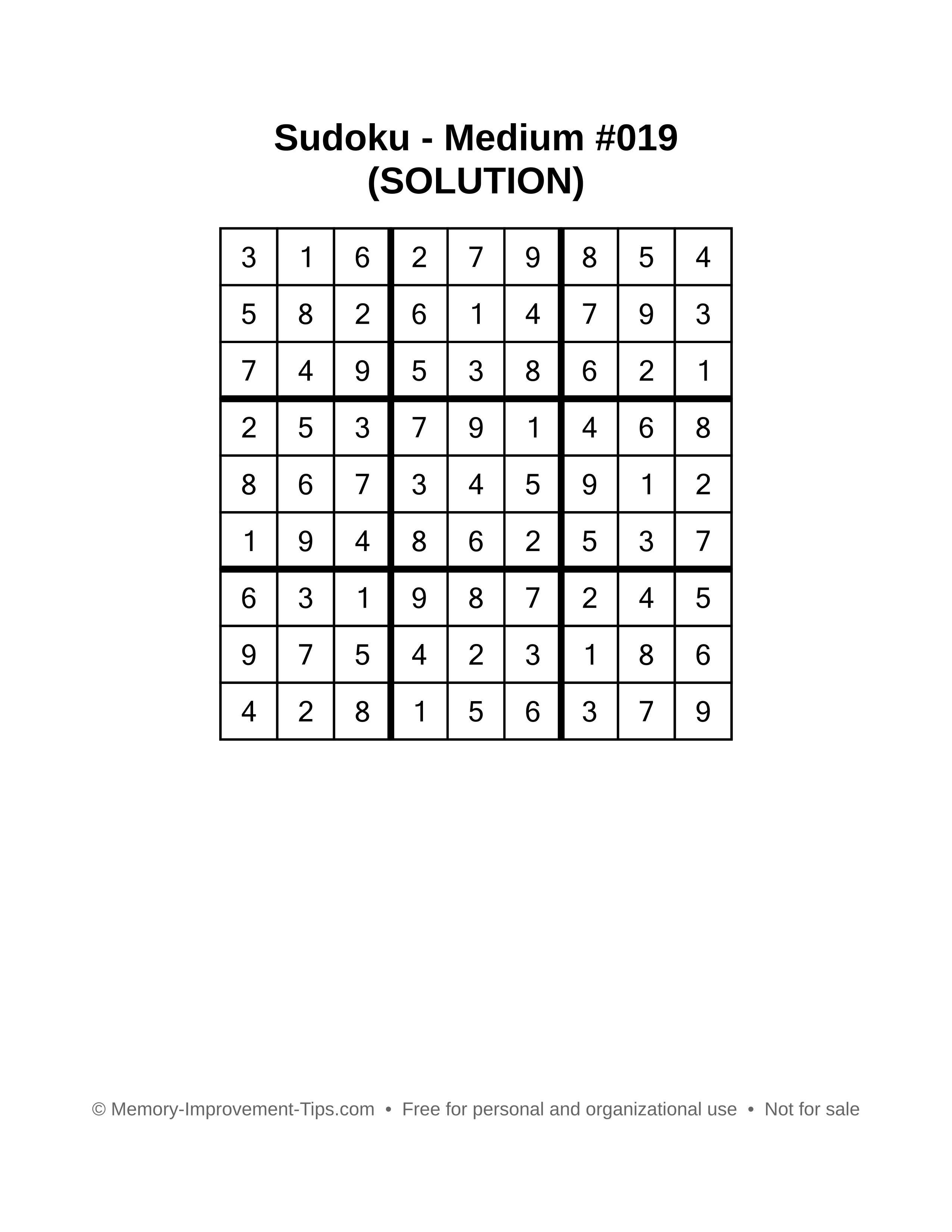 Printable Sudoku solution Medium #019