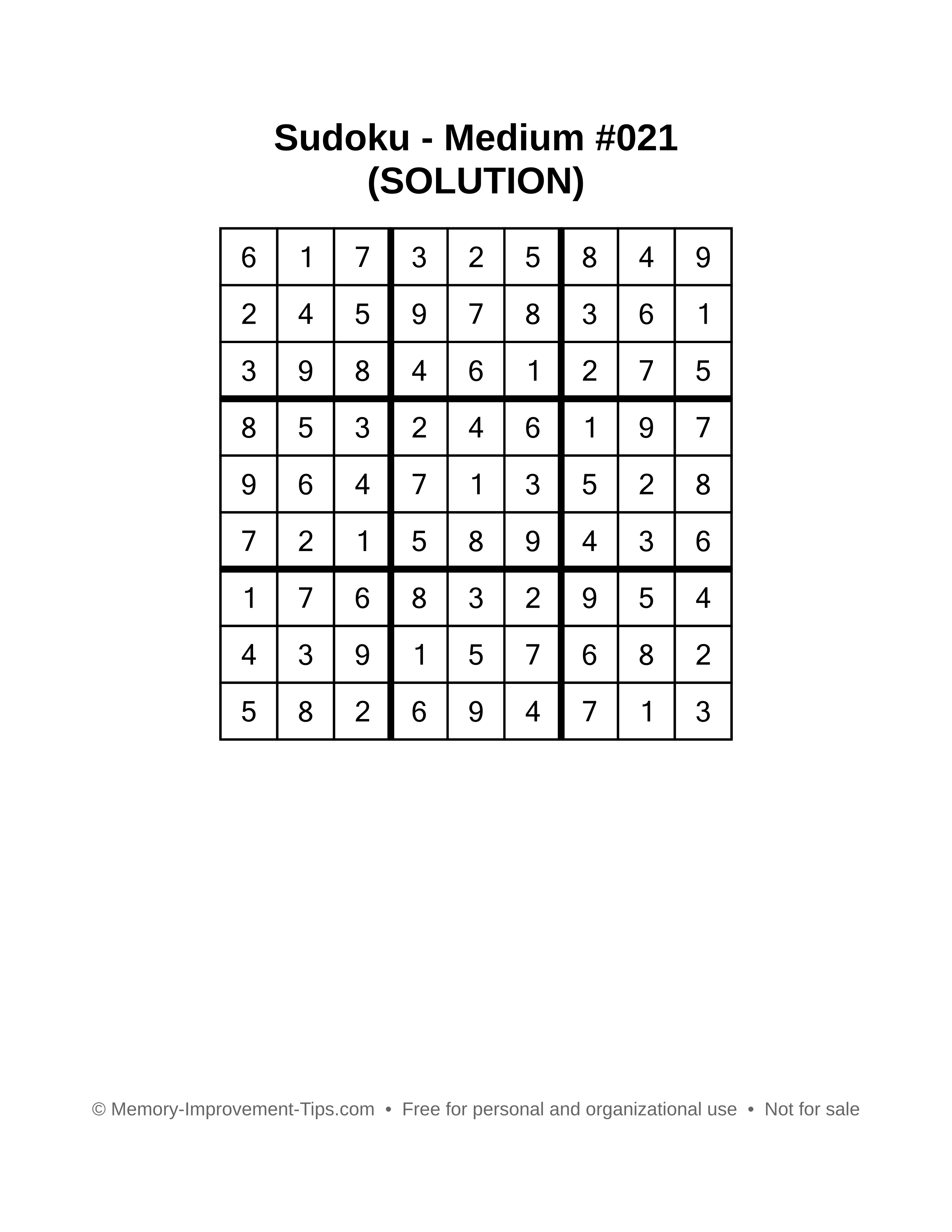 Printable Sudoku solution Medium #021