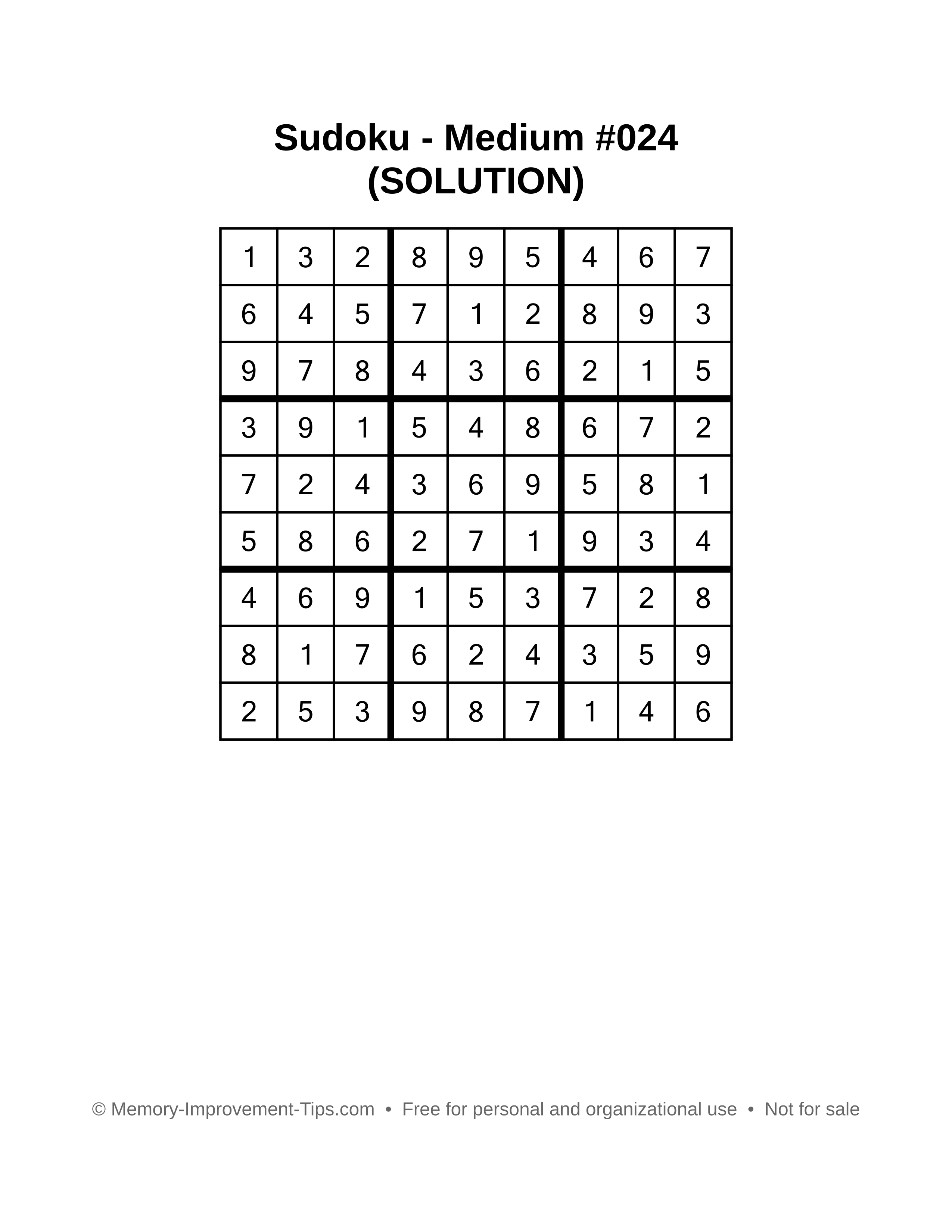 Printable Sudoku solution Medium #024