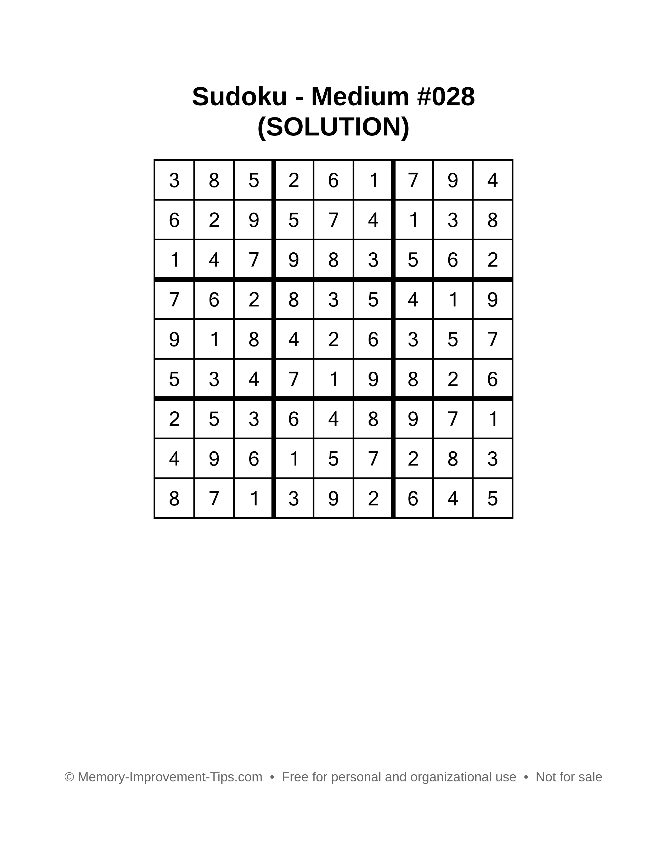 Printable Sudoku solution Medium #028