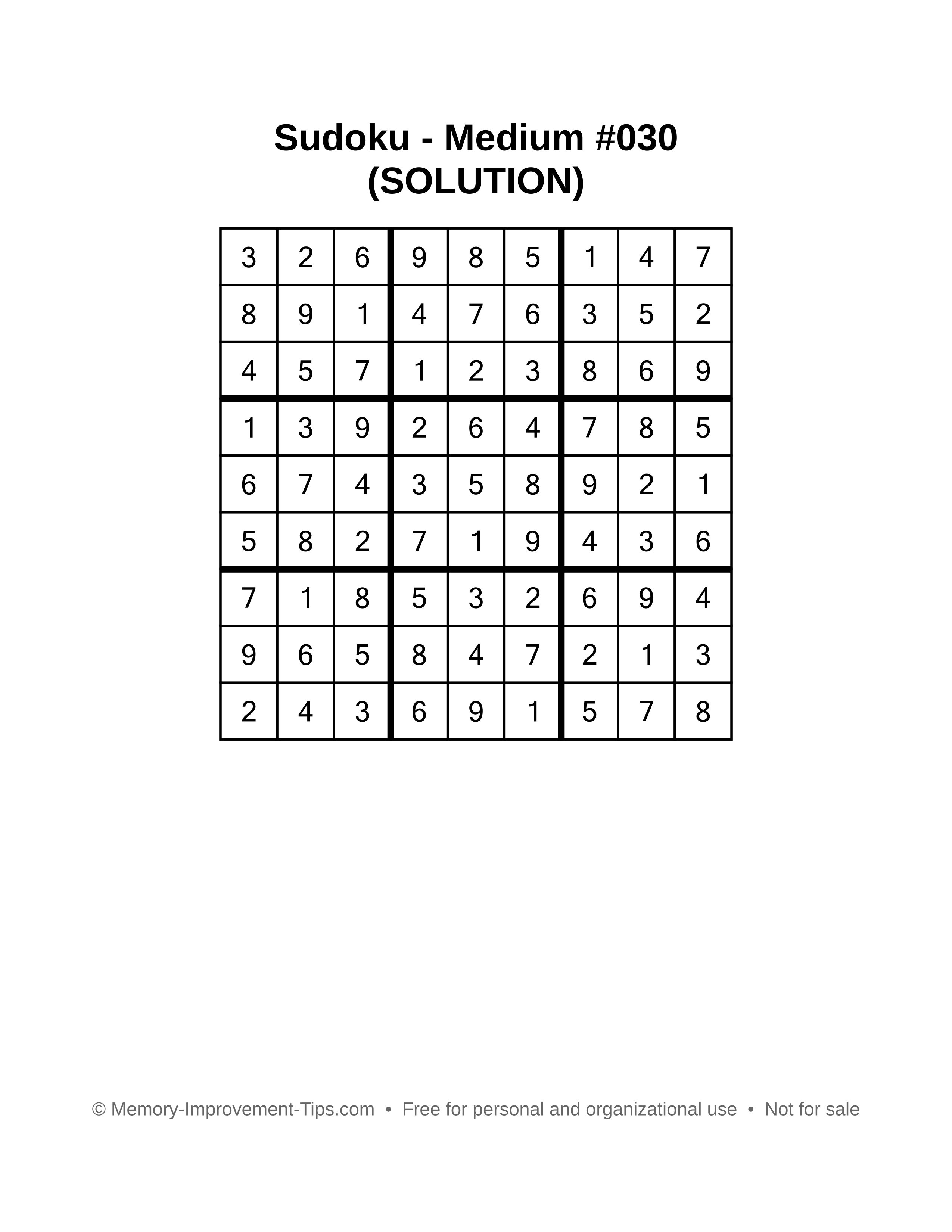 Printable Sudoku solution Medium #030