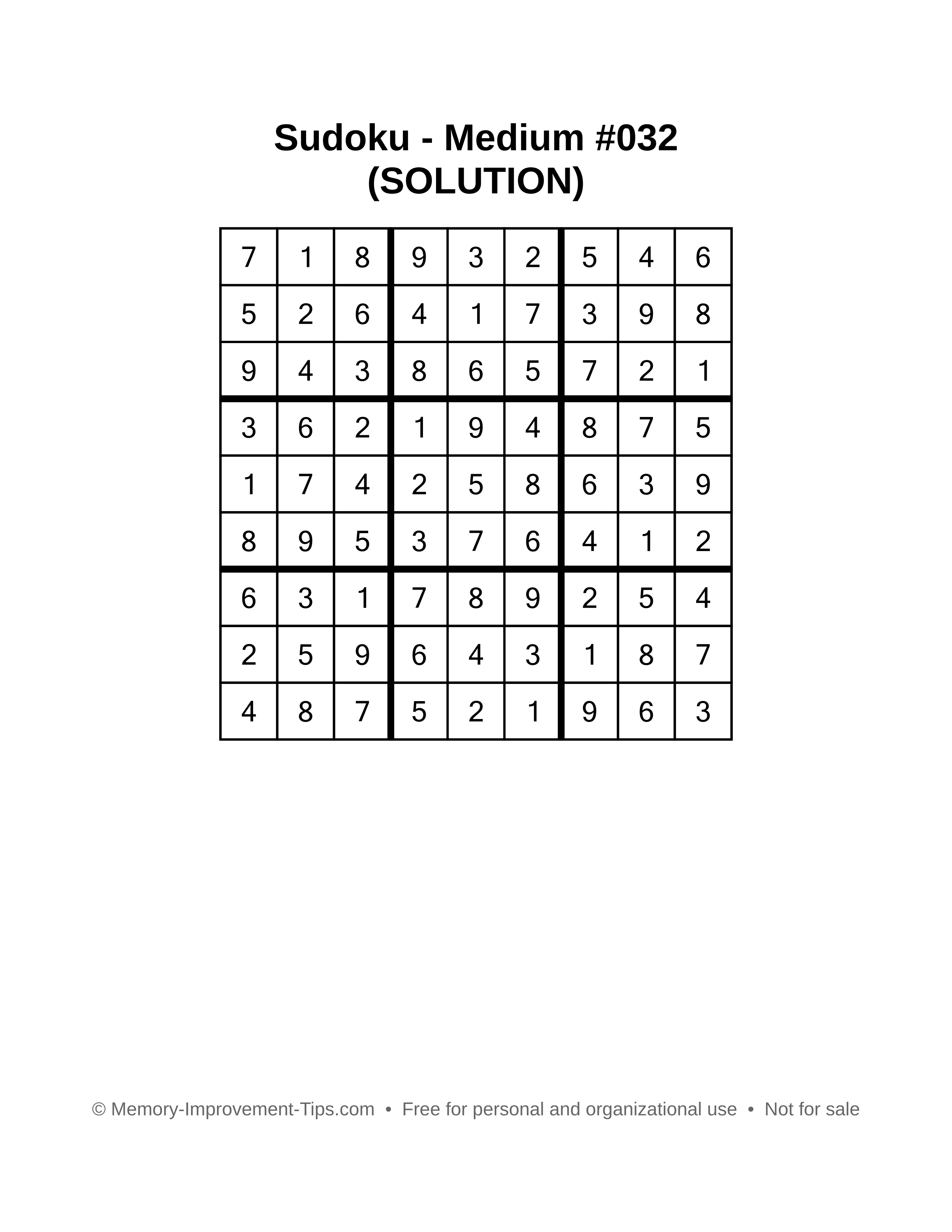 Printable Sudoku solution Medium #032