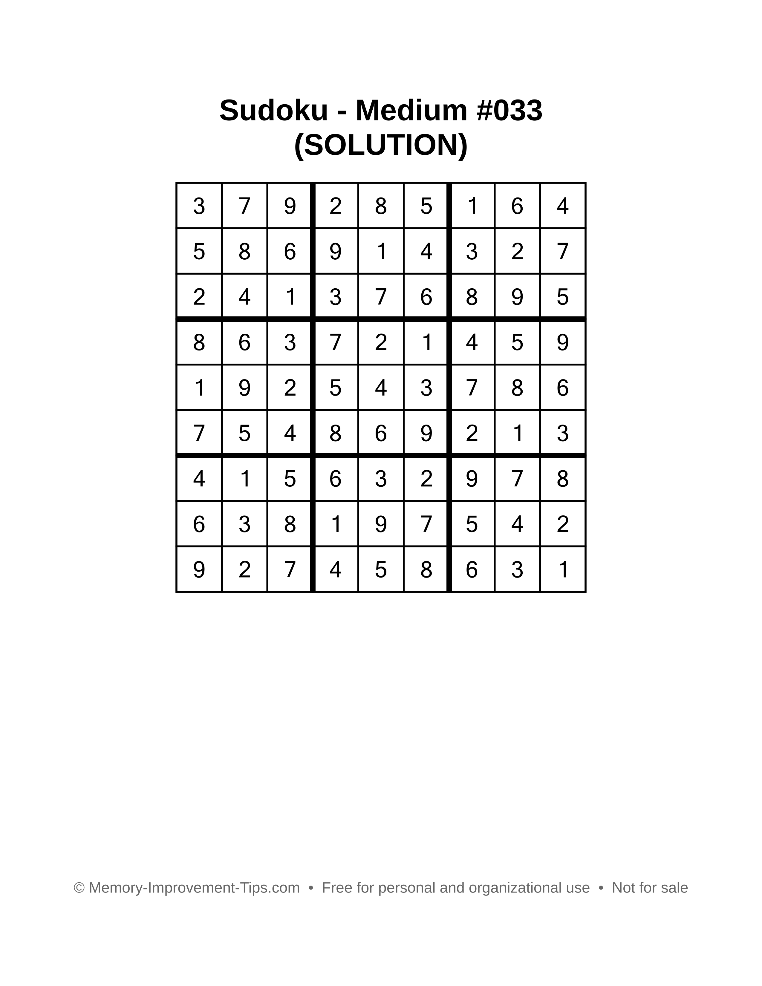 Printable Sudoku solution Medium #033
