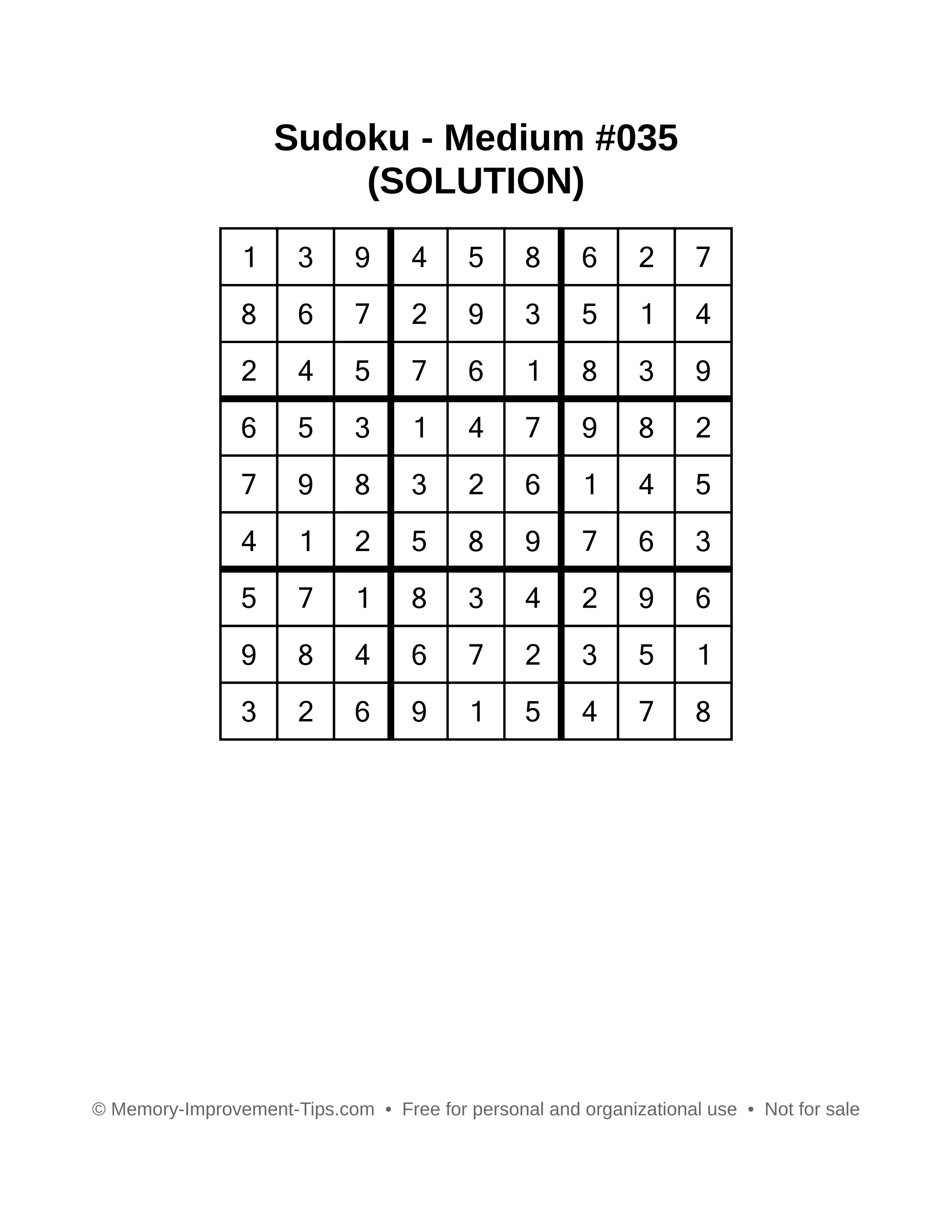 Printable Sudoku solution Medium #035
