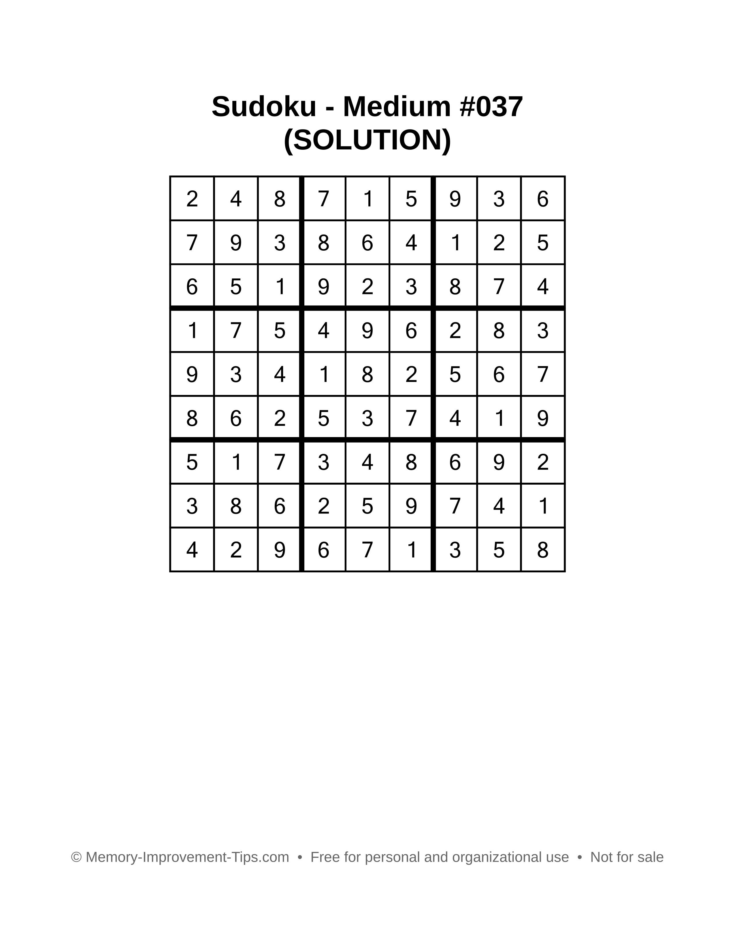 Printable Sudoku solution Medium #037