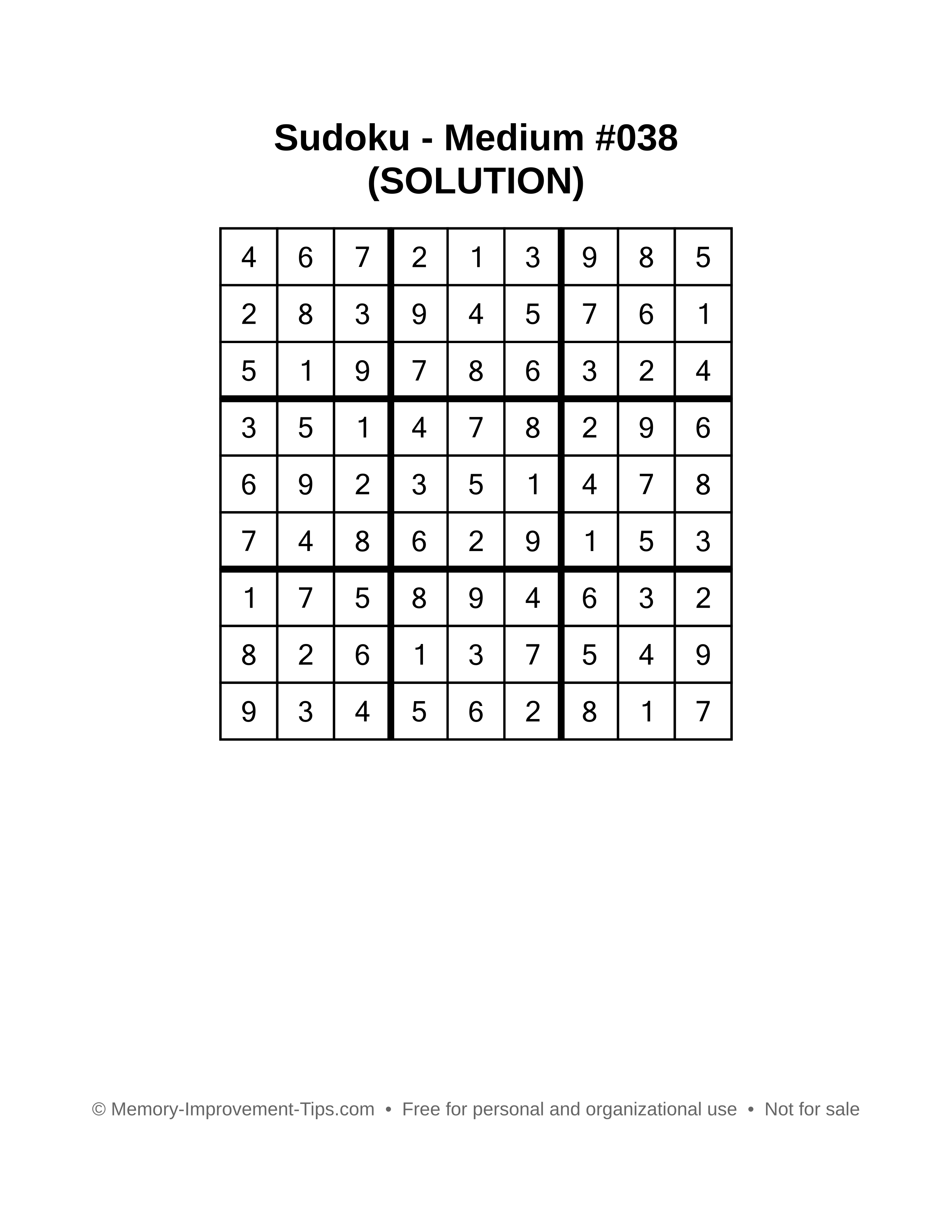 Printable Sudoku solution Medium #038